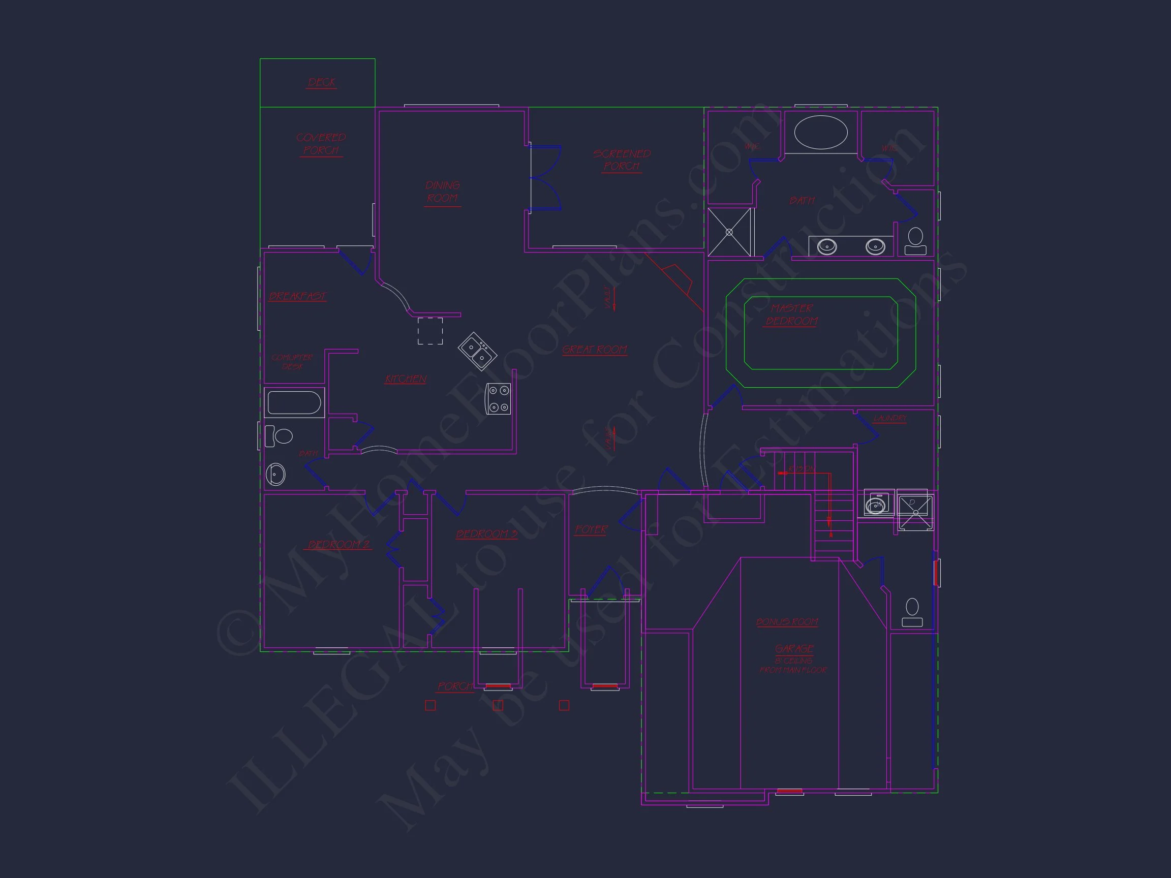 8-1579 HOUSE PLAN - Spacious 56' Wide House Plan with Bonus Room | CAD Designs 6 Spacious 56' Wide house Plan with Bonus Room