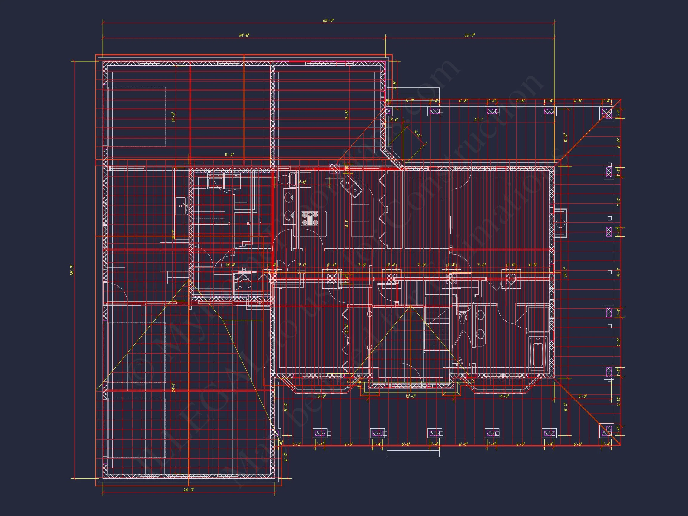 Colonial Farmhouse house Plan with 2 Floors and Detailed CAD Blueprint