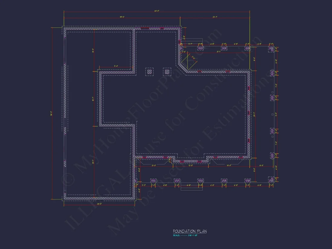 Colonial Farmhouse house Plan with 2 Floors and Detailed CAD Blueprint
