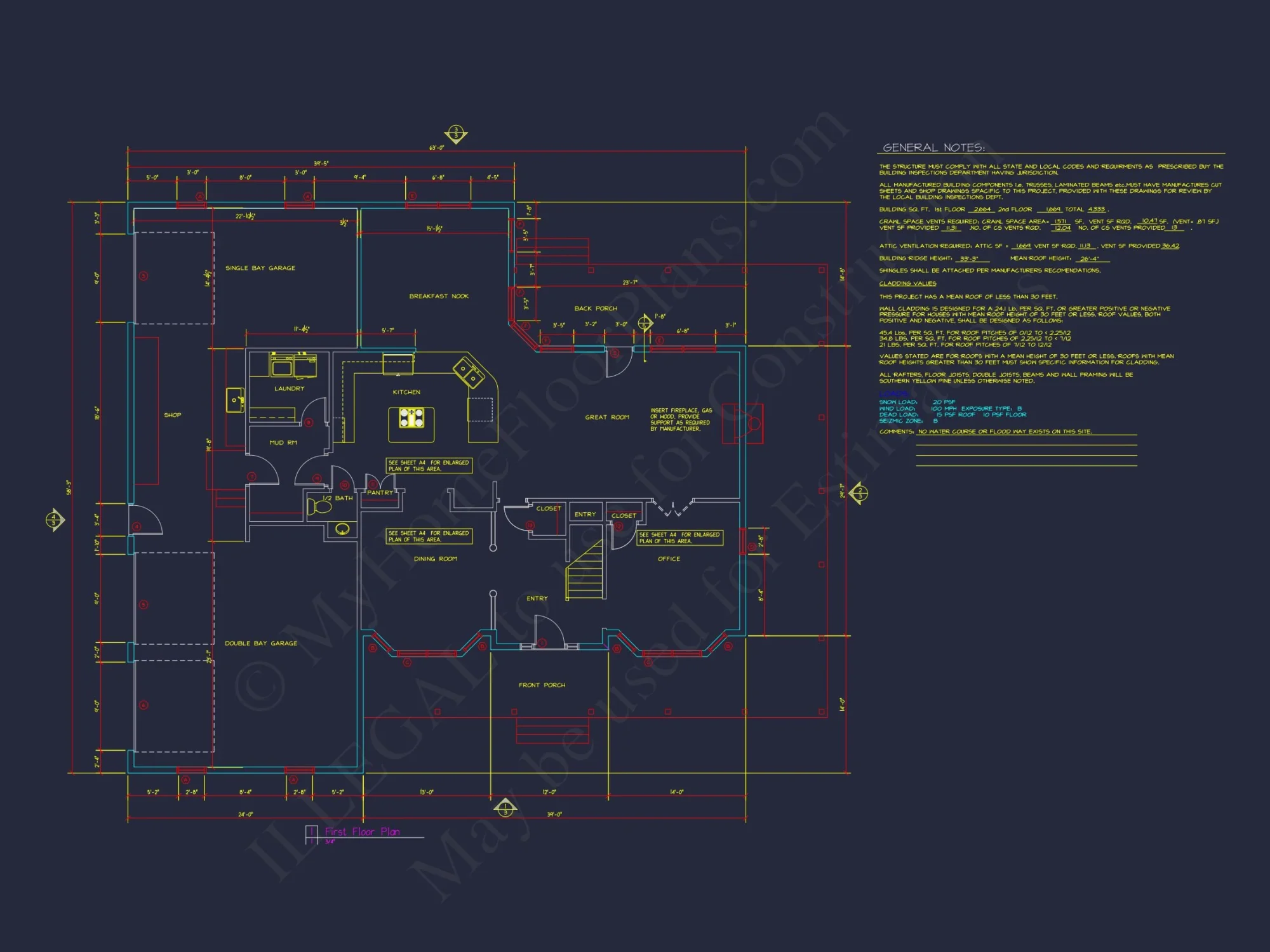 Colonial Farmhouse house Plan with 2 Floors and Detailed CAD Blueprint