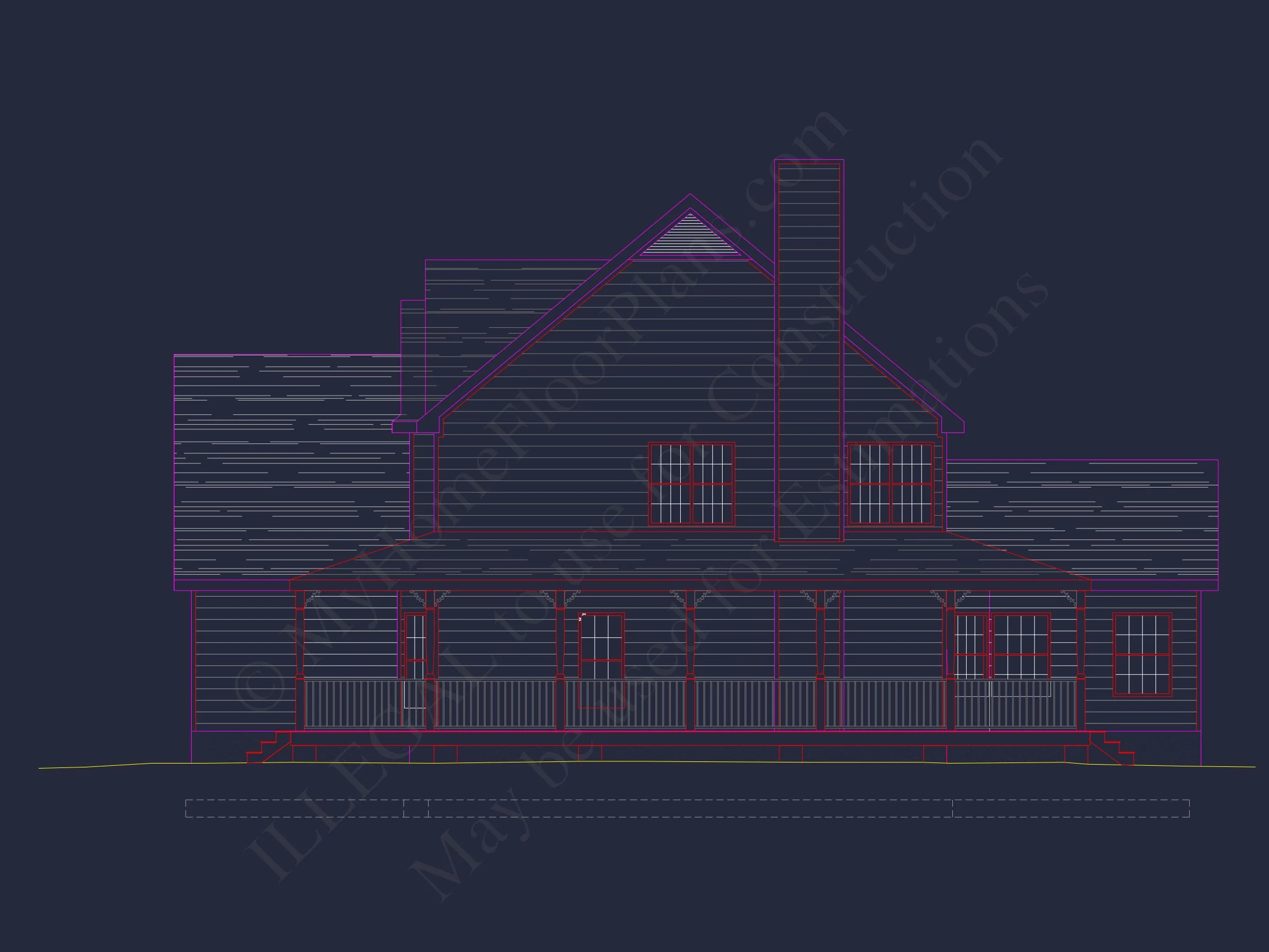 Colonial Farmhouse house Plan with 2 Floors and Detailed CAD Blueprint