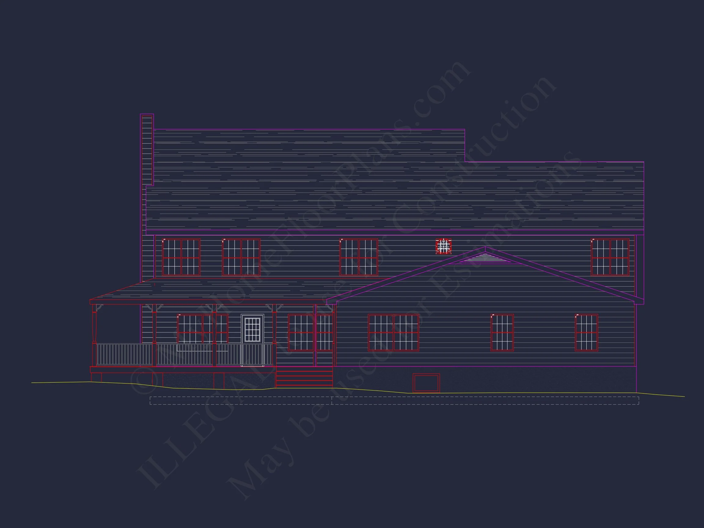 Colonial Farmhouse house Plan with 2 Floors and Detailed CAD Blueprint