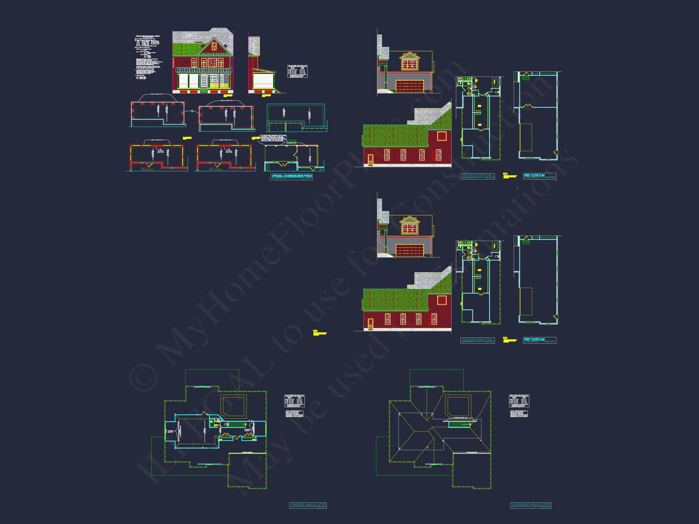 8-1461B HOUSE PLAN - Spacious House Plan - 2-Story CAD Design with 4 Bedrooms 18 Spacious house Plan - 59'x59'6" 2-Story CAD Design with 4 Bedrooms