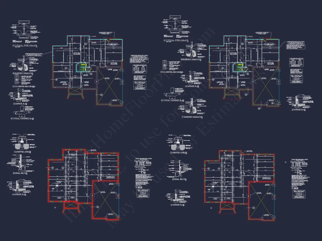 Spacious house Plan - 59'x59'6" 2-Story CAD Design with 4 Bedrooms