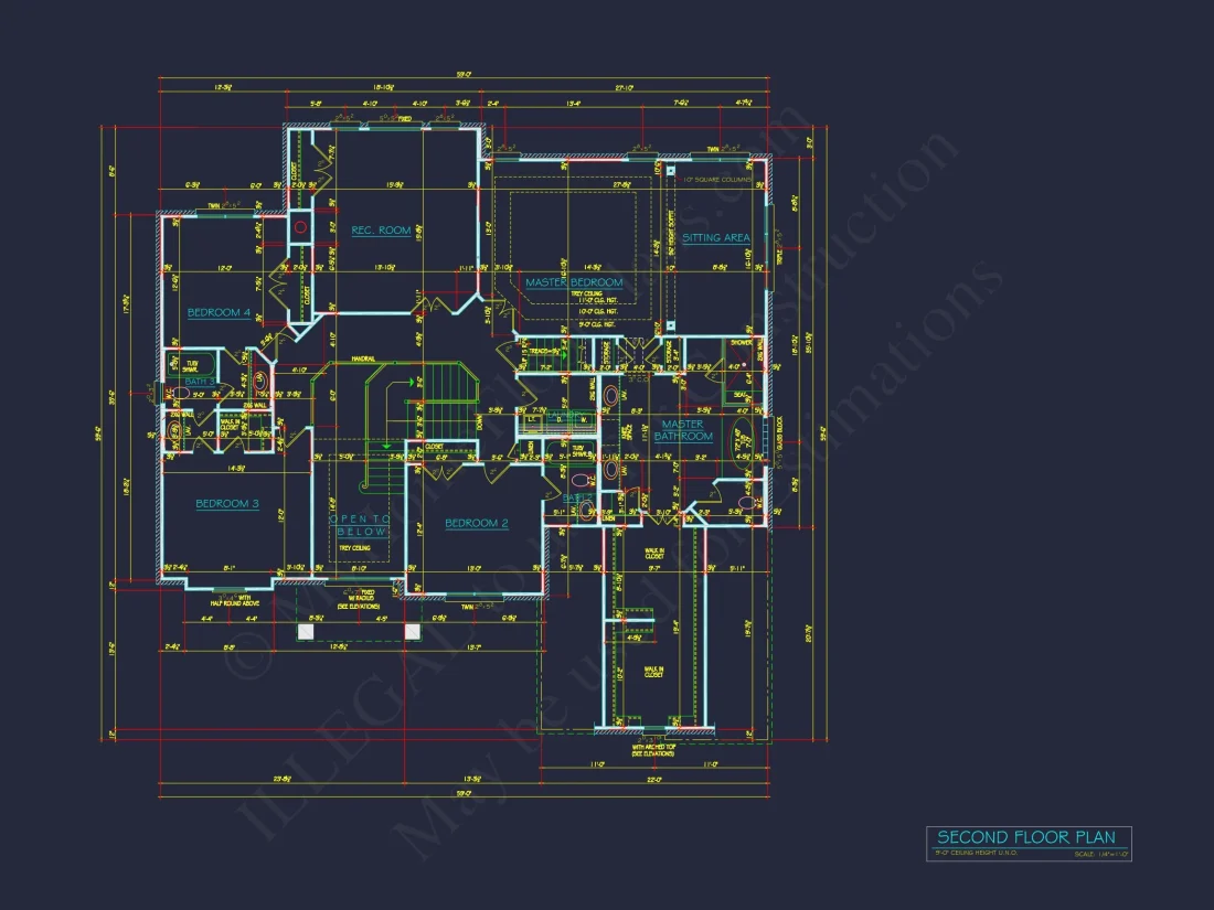 Spacious house Plan - 59'x59'6" 2-Story CAD Design with 4 Bedrooms