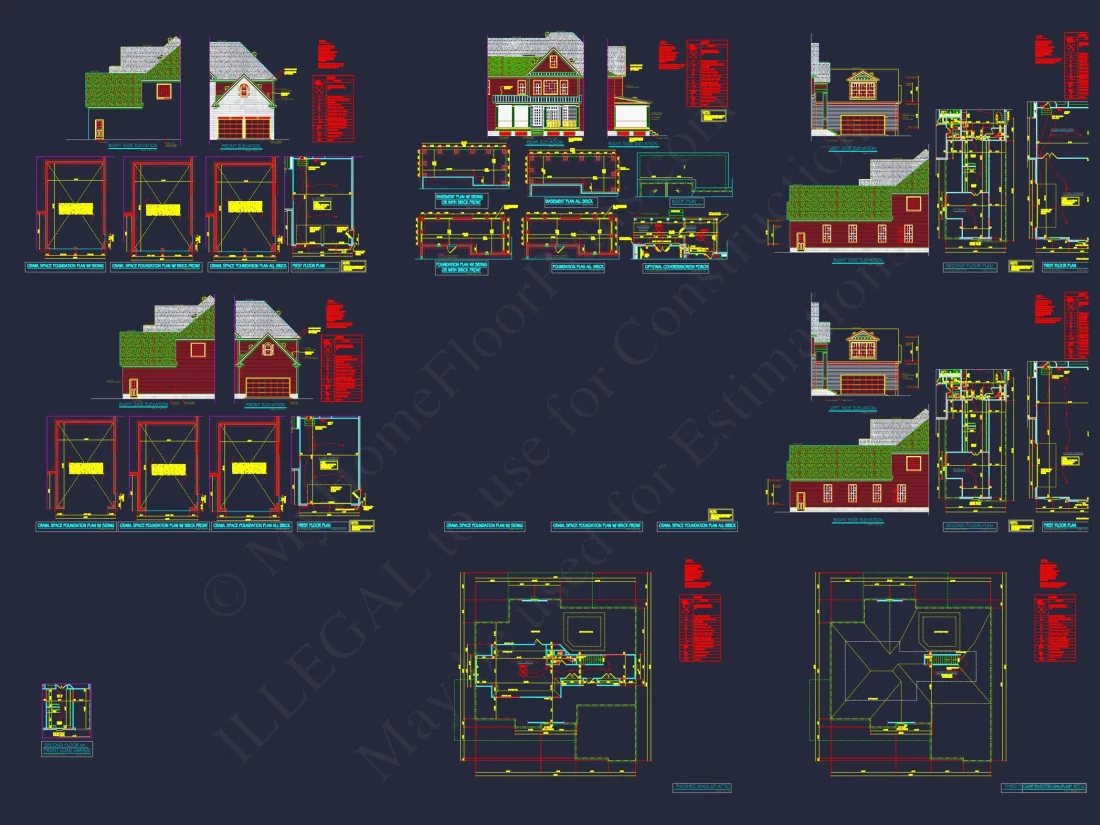 Spacious house Plan - 59'x59'6" 2-Story CAD Design with 4 Bedrooms