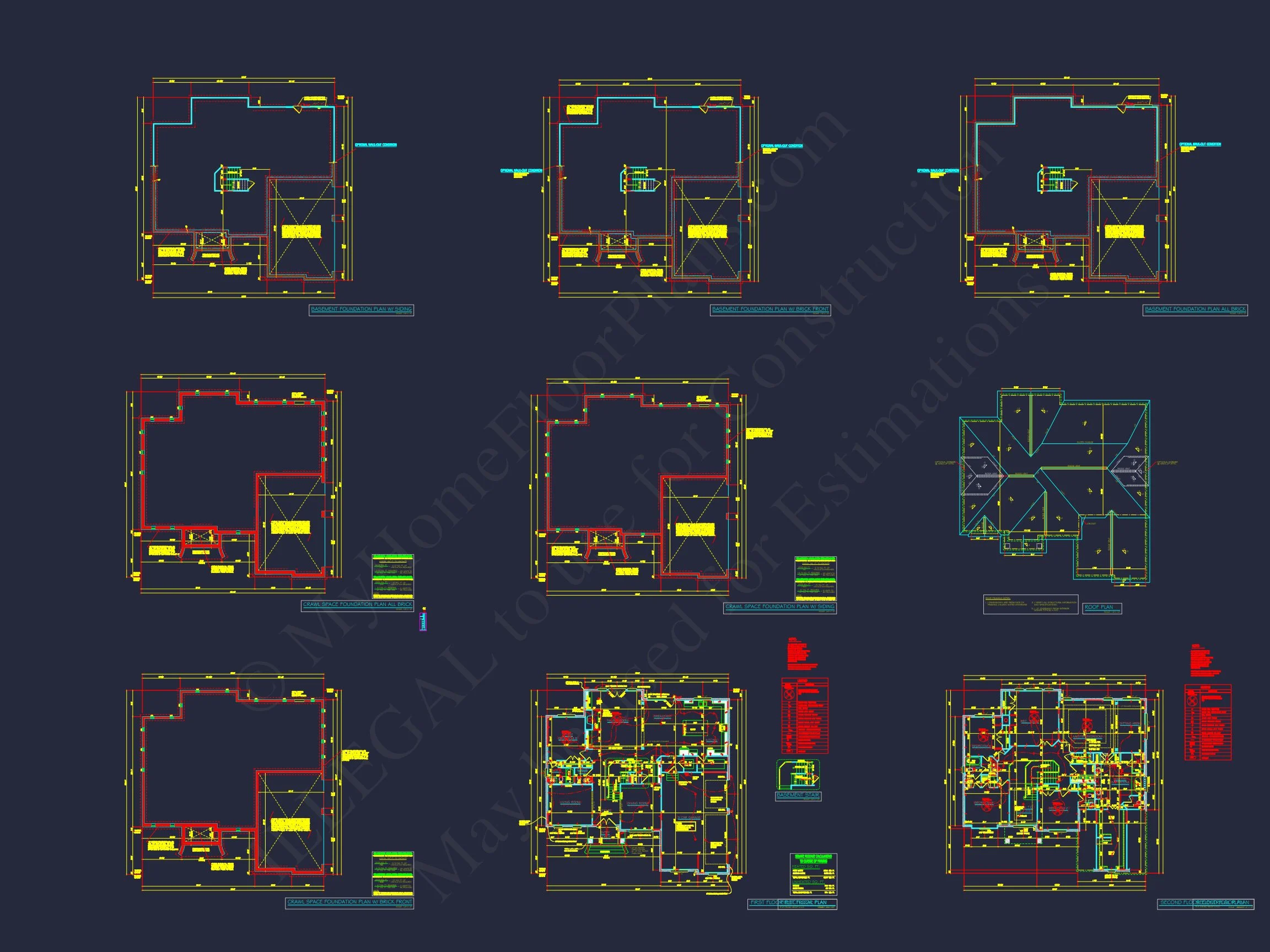 8-1461B HOUSE PLAN - Spacious House Plan - 2-Story CAD Design with 4 Bedrooms 9 Spacious house Plan - 59'x59'6" 2-Story CAD Design with 4 Bedrooms