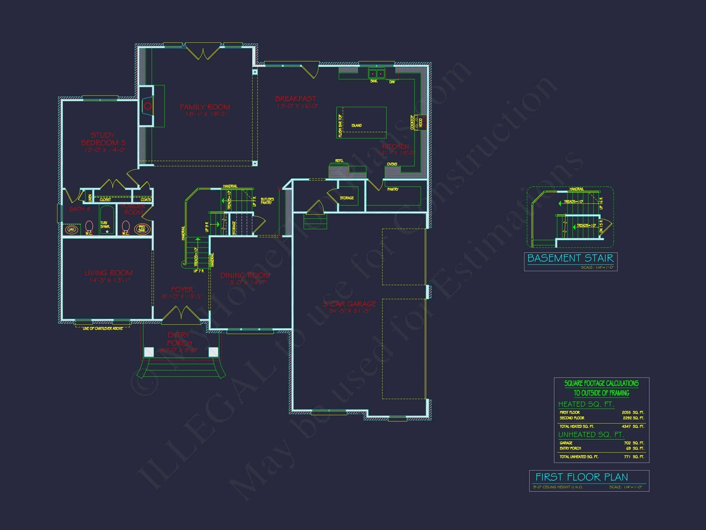 8-1461B HOUSE PLAN - Spacious House Plan - 2-Story CAD Design with 4 Bedrooms 7 Spacious house Plan - 59'x59'6" 2-Story CAD Design with 4 Bedrooms
