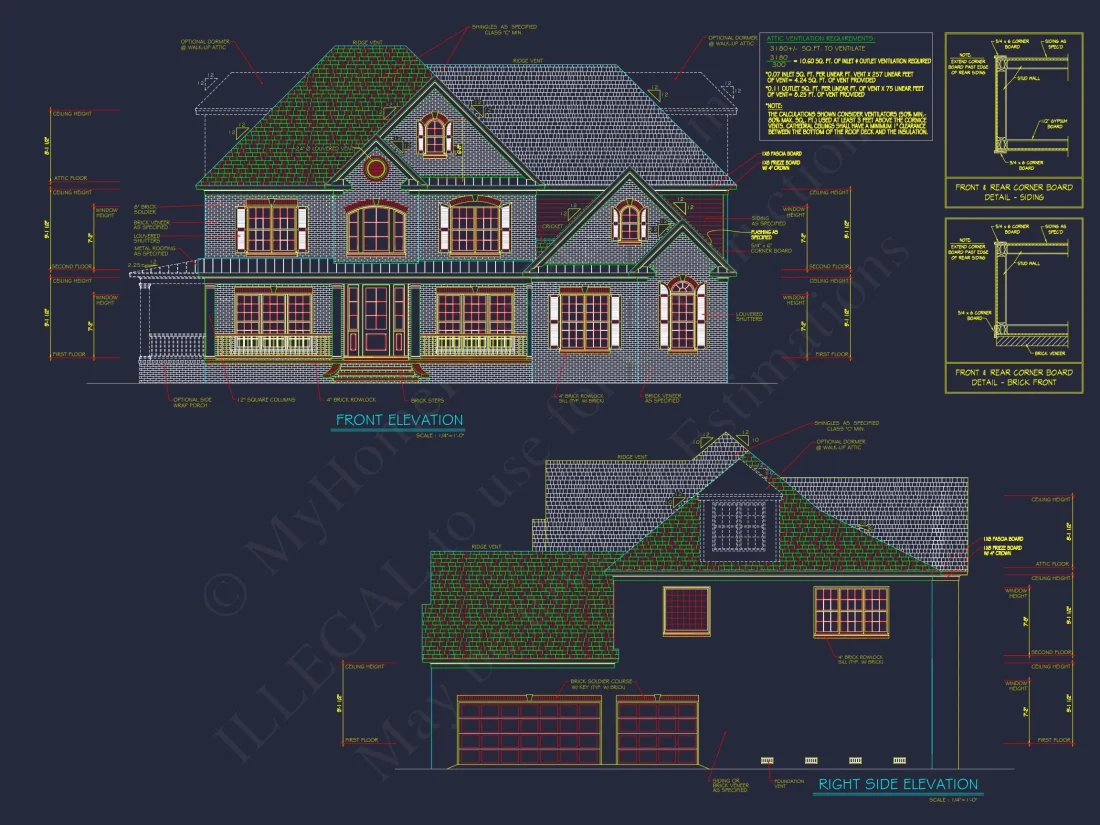 Spacious house Plan - 59'x59'6" 2-Story CAD Design with 4 Bedrooms