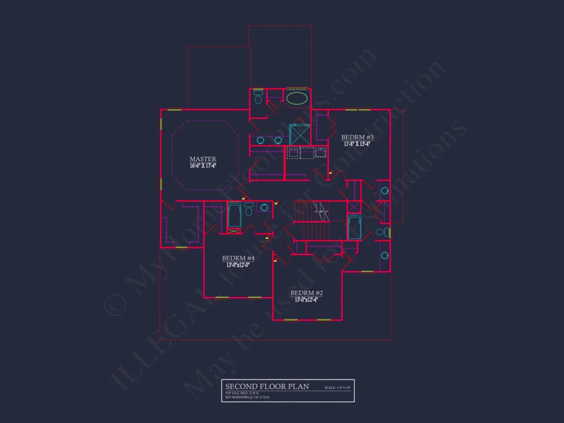 Spacious 4-Bedroom house Plan with Blueprint and CAD Designs