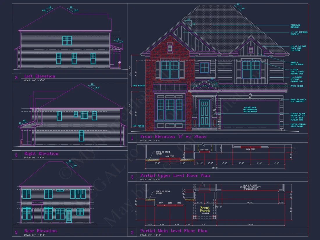 Beautiful 2-Story house Plan with 4 Bedrooms and CAD Blueprints