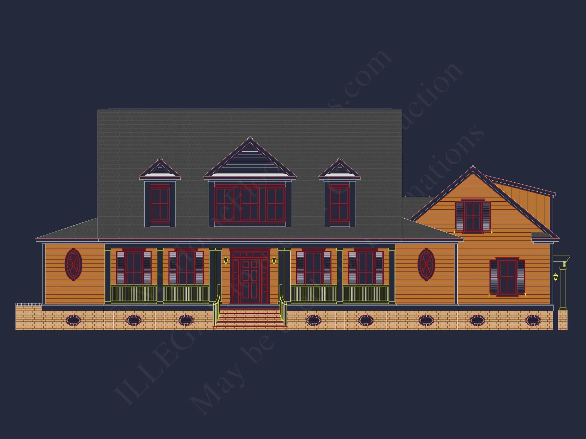 "Two-story Colonial-style elegant house with CAD designs"