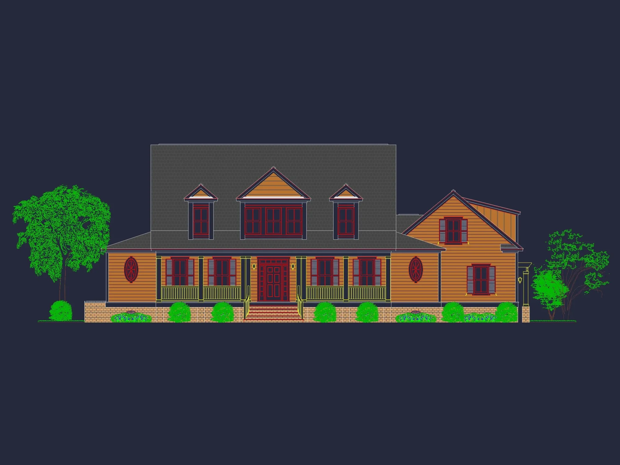 "Colonial style 2-story elegant house plan with CAD designs"