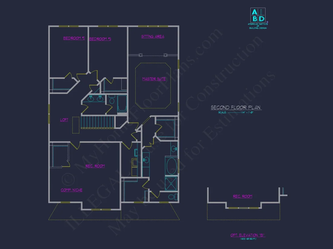 Classic Suburban house Plan with 2-Story Design and CAD Blueprint
