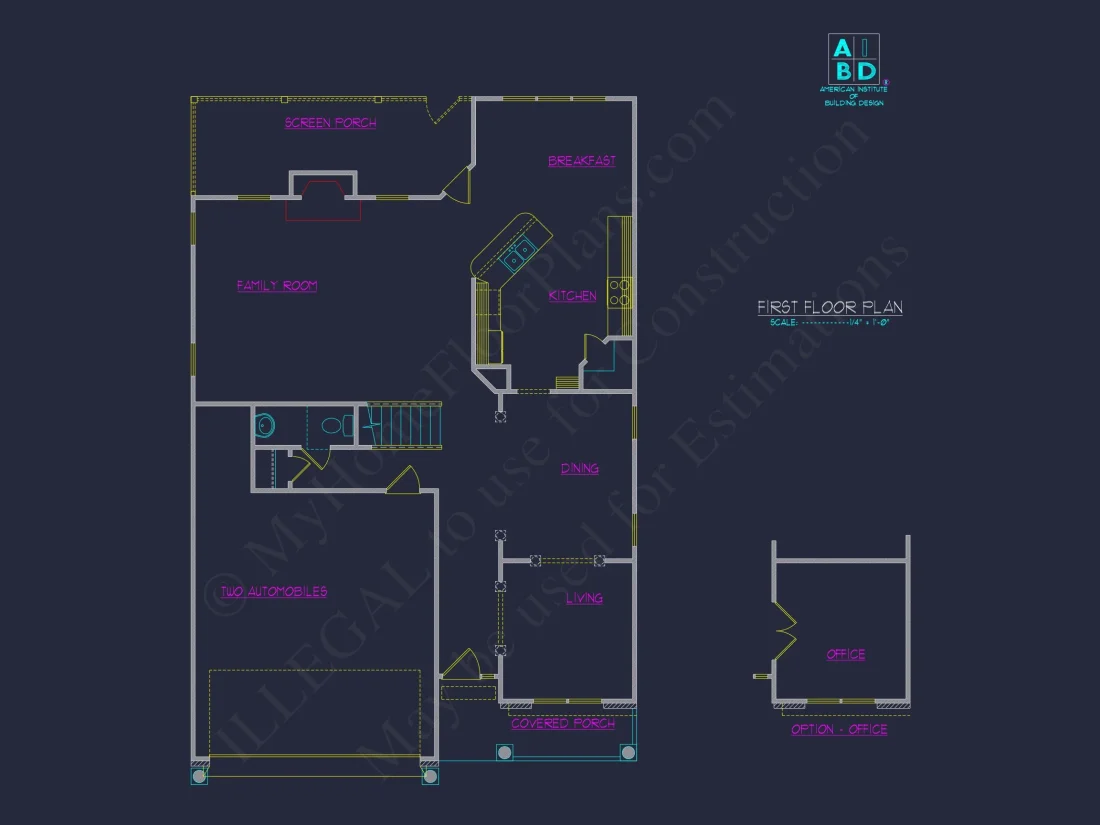Classic Suburban house Plan with 2-Story Design and CAD Blueprint
