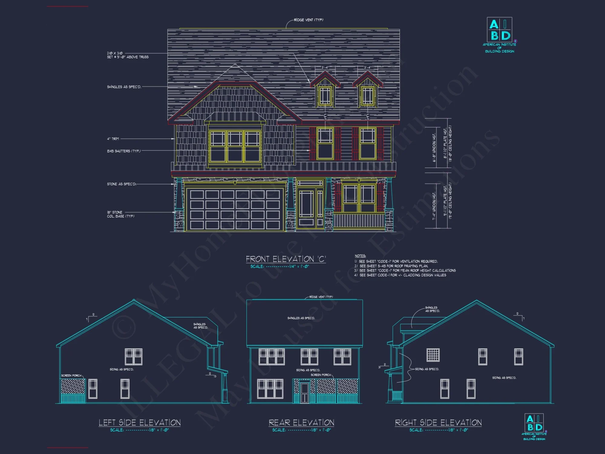 Classic Suburban house Plan with 2-Story Design and CAD Blueprint