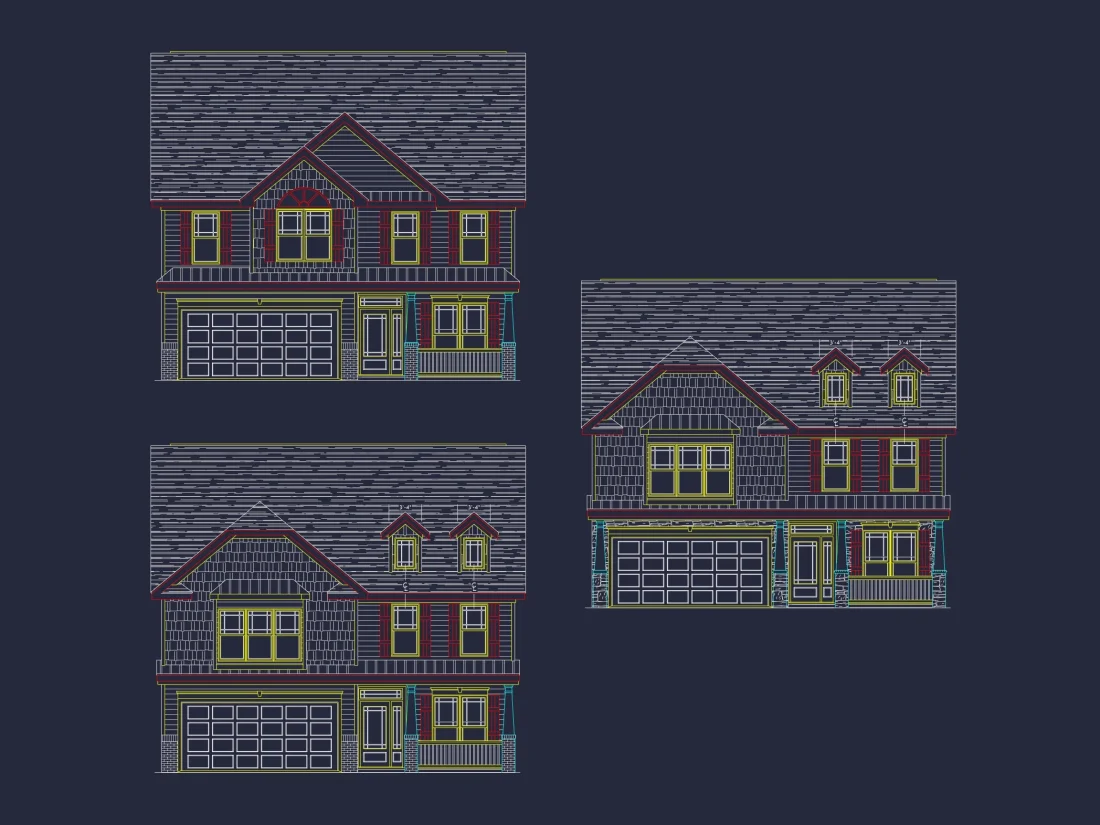 Classic Suburban house Plan with 2-Story Design and CAD Blueprint