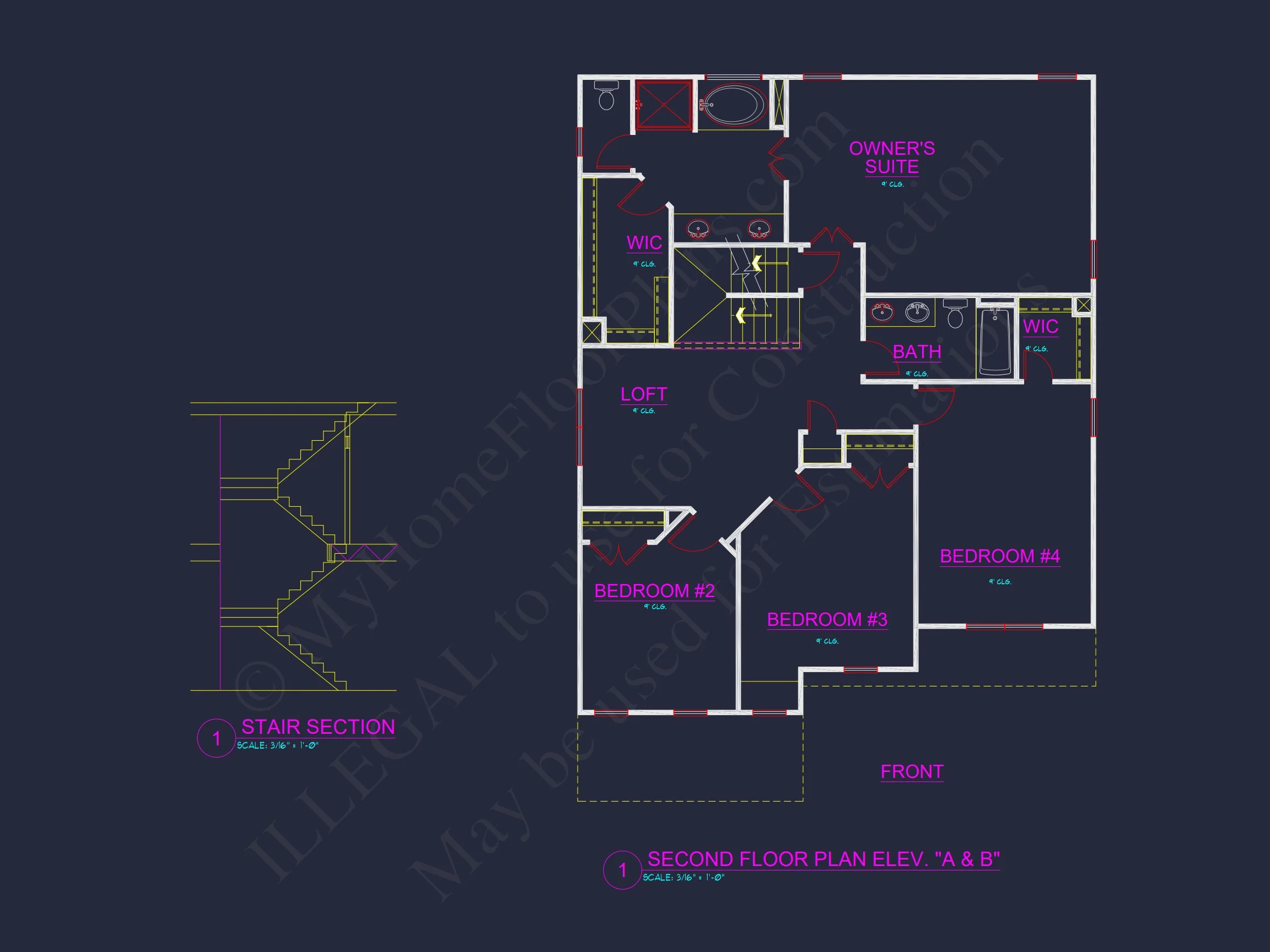 Craftsman house Plan with 4 Bedrooms, 3 Baths, and CAD Designs