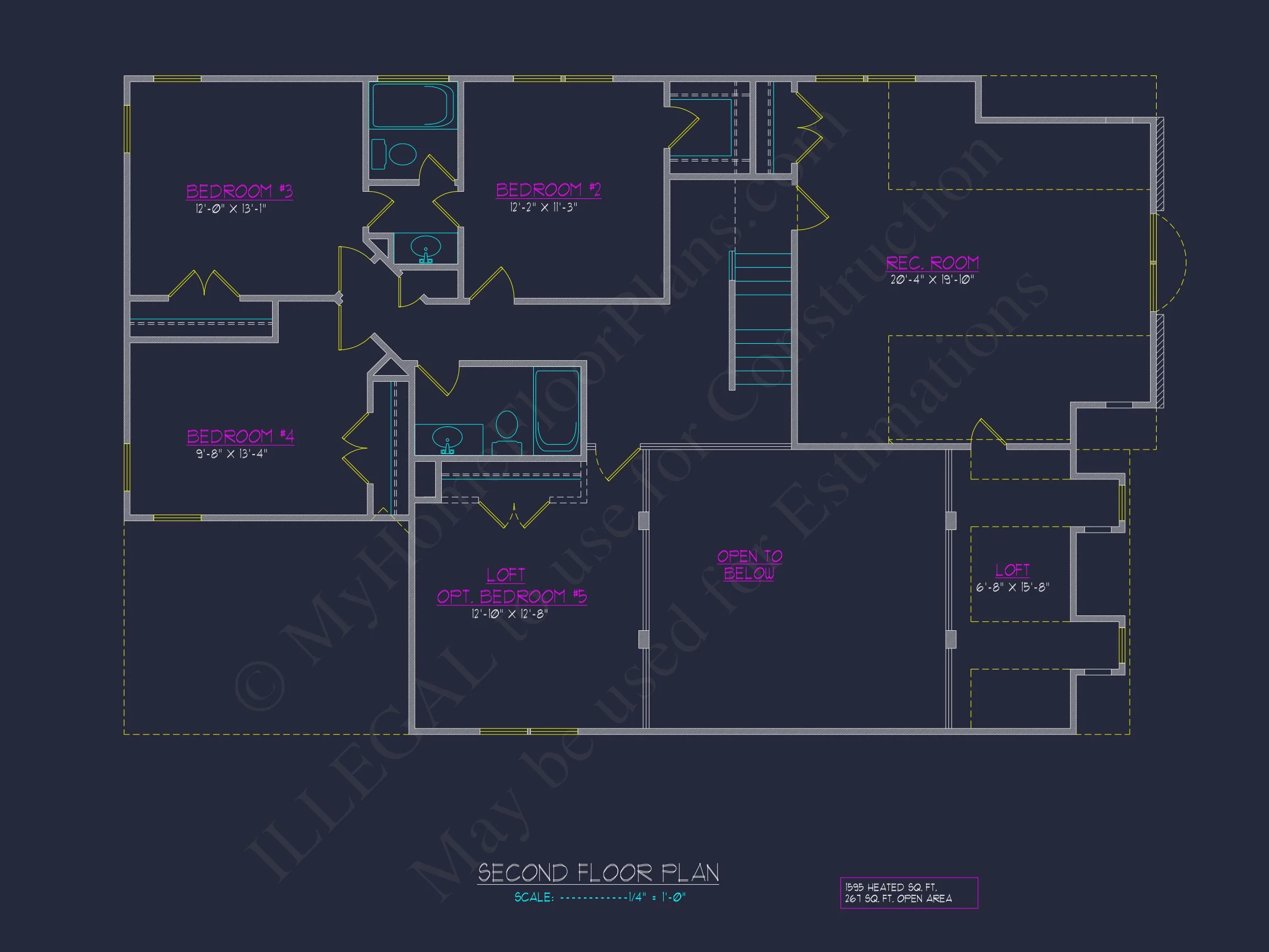 8-1038 HOUSE PLAN - Modern Craftsman House Design - 5 Bed, 2-Car Garage Floor Plan 4 Modern Craftsman house Design - 5 Bed, 2-Car Garage Floor Plan