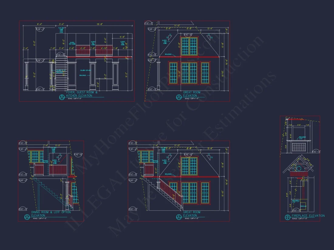 "4-bedroom Craftsman house plan with vaulted ceilings CAD design image"