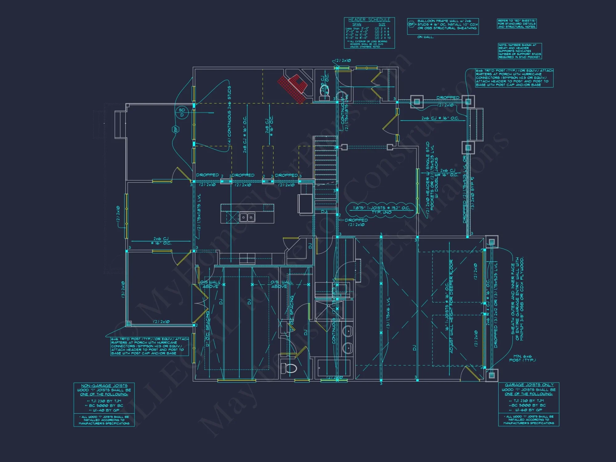 Craftsman house Plan with 4 Bedrooms and Vaulted Ceilings - CAD Design