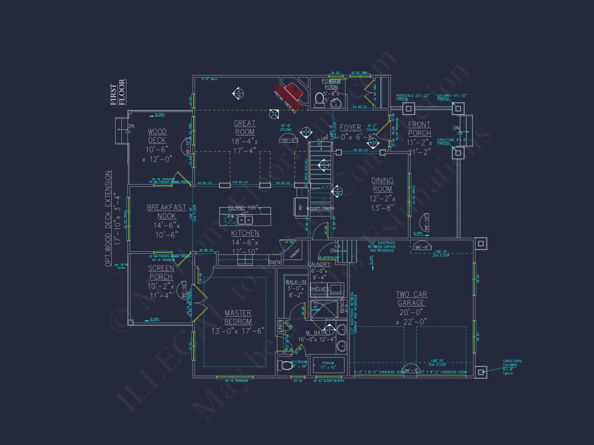 Craftsman house Plan with 4 Bedrooms and Vaulted Ceilings - CAD Design