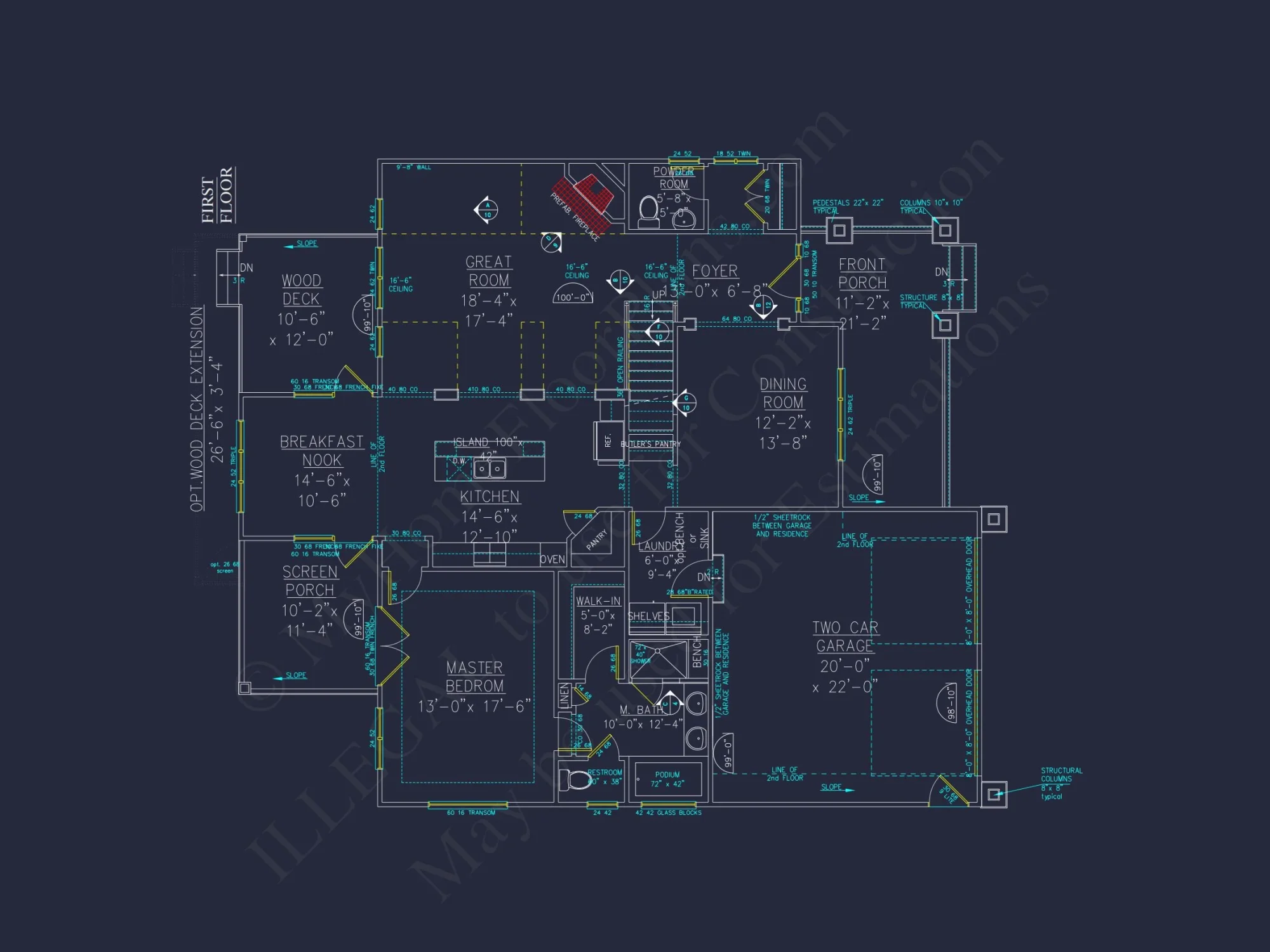 Craftsman house Plan with 4 Bedrooms and Vaulted Ceilings - CAD Design
