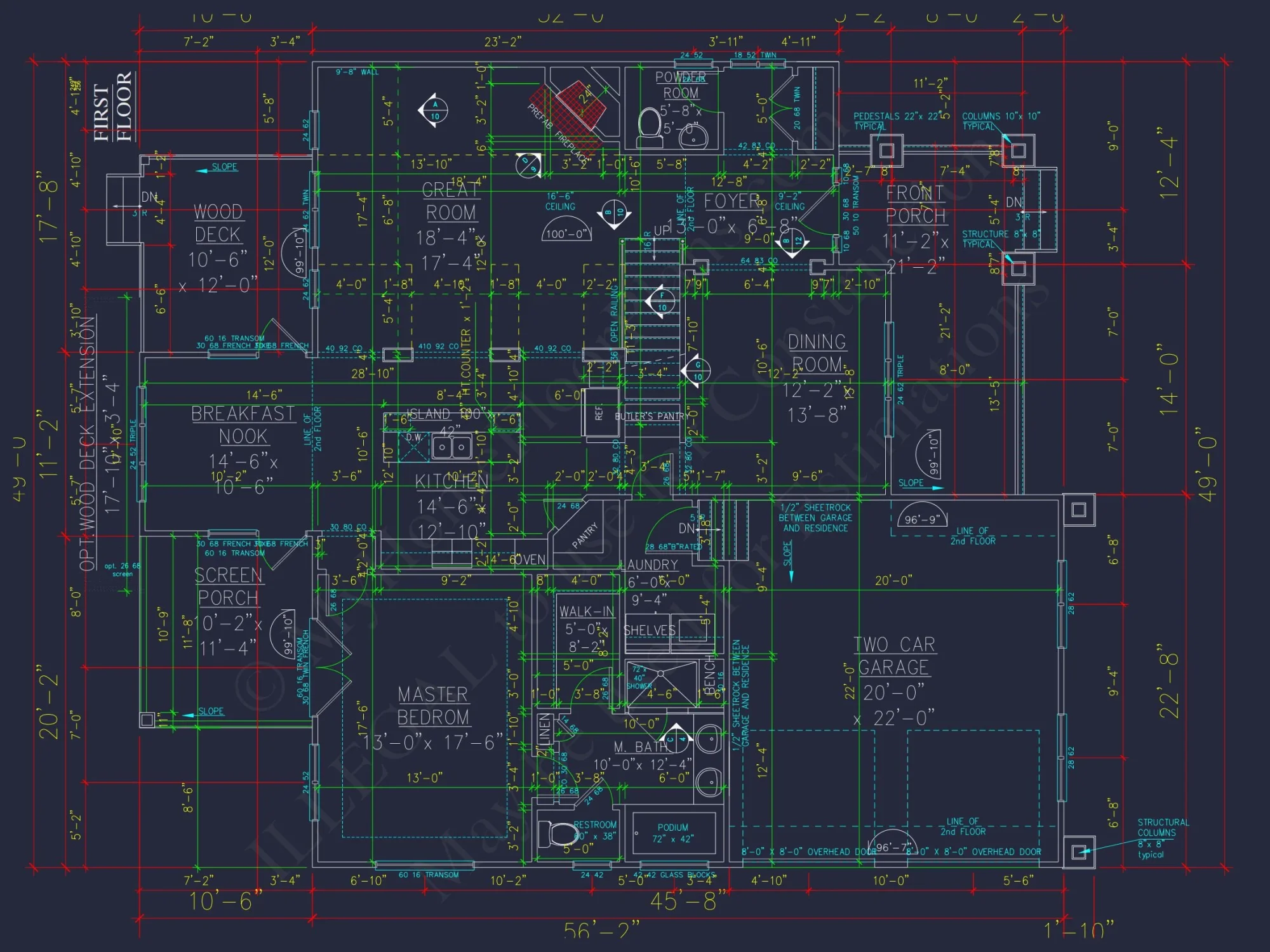 Craftsman house Plan with 4 Bedrooms and Vaulted Ceilings - CAD Design