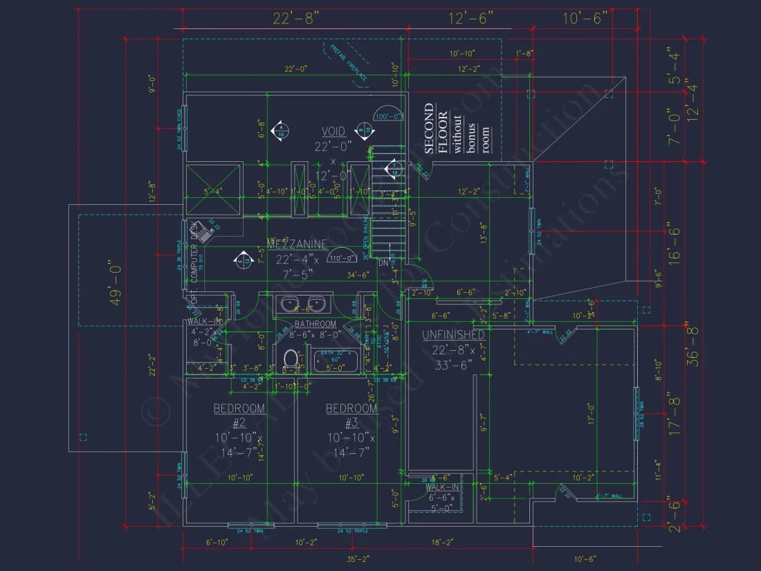 Craftsman house Plan with 4 Bedrooms and Vaulted Ceilings - CAD Design