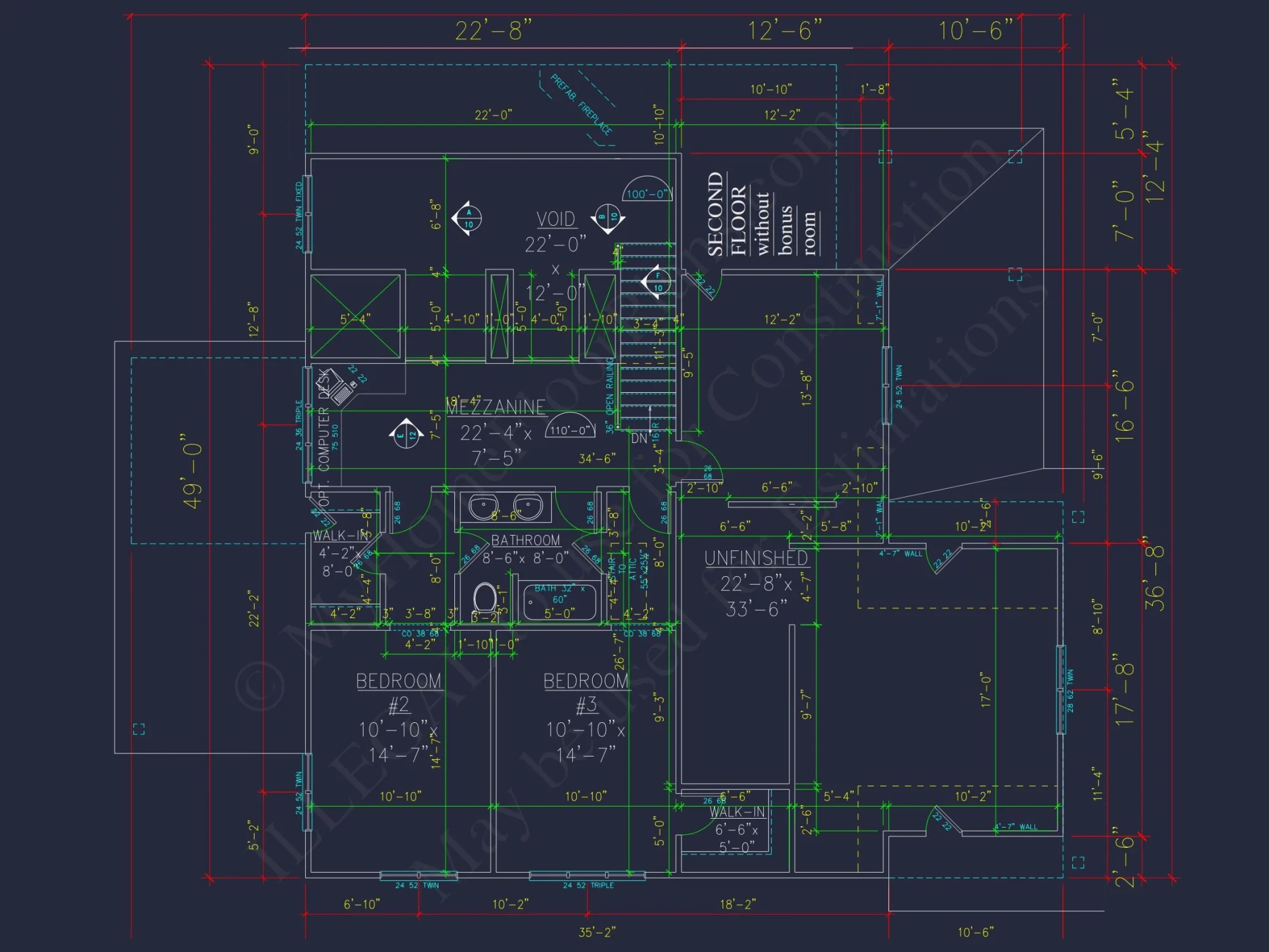 Craftsman house Plan with 4 Bedrooms and Vaulted Ceilings - CAD Design