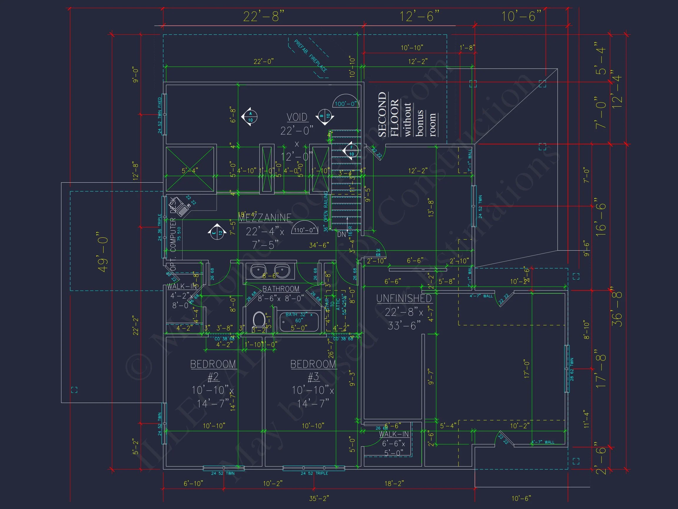 Craftsman house Plan with 4 Bedrooms and Vaulted Ceilings - CAD Design