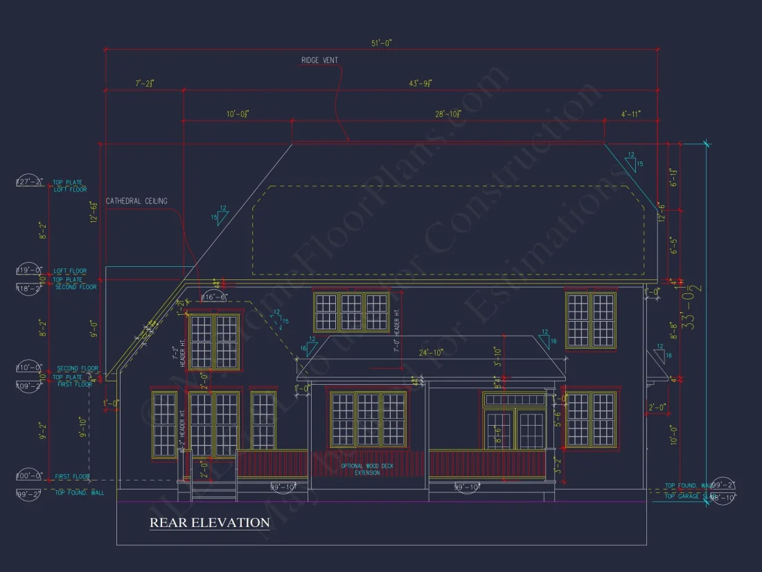 Craftsman house Plan with 4 Bedrooms and Vaulted Ceilings - CAD Design