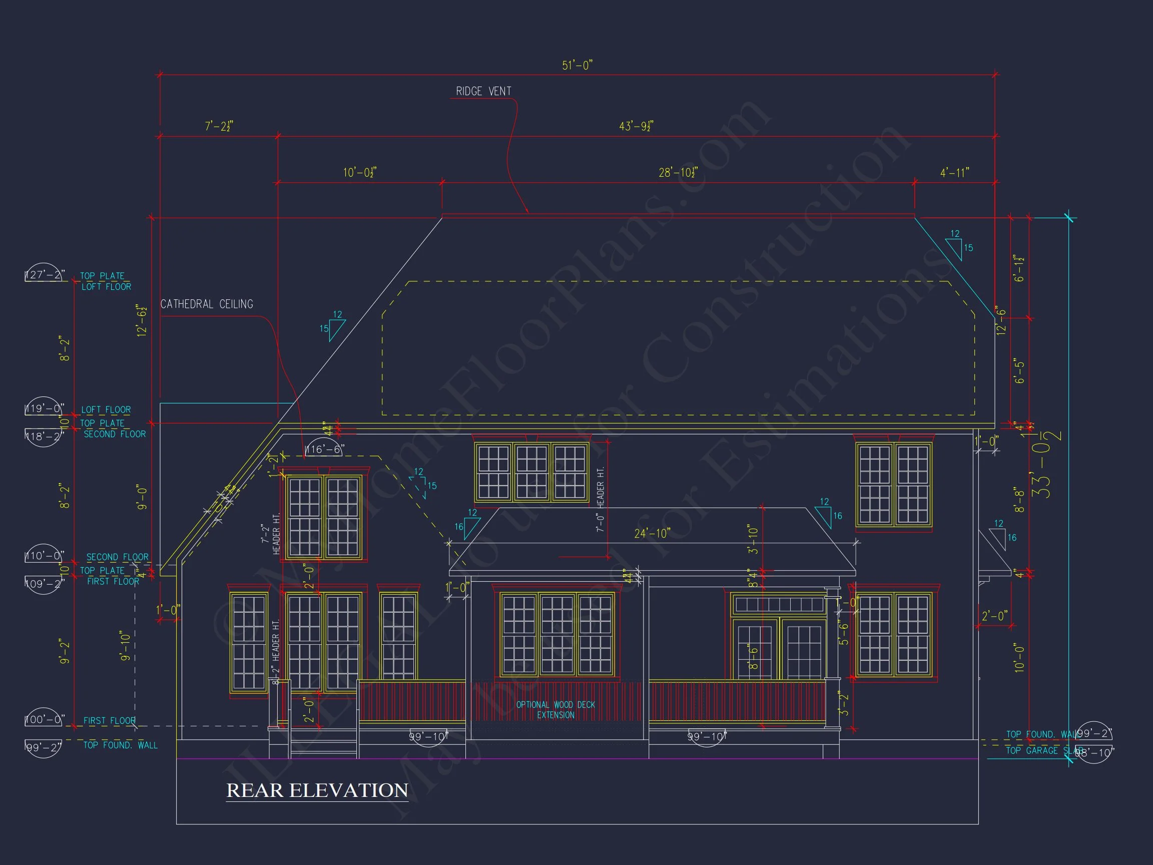 Craftsman house Plan with 4 Bedrooms and Vaulted Ceilings - CAD Design