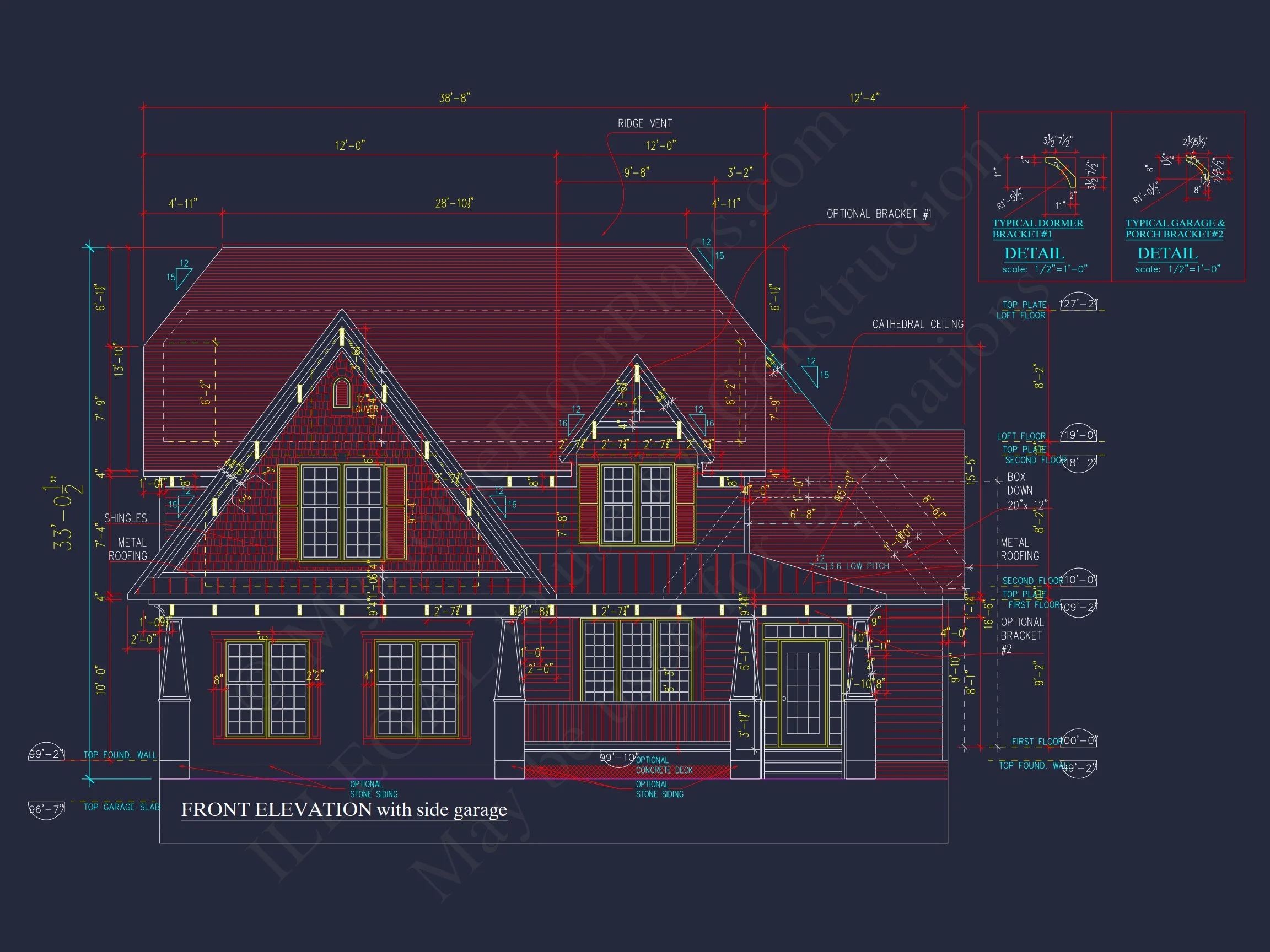 Craftsman house Plan with 4 Bedrooms and Vaulted Ceilings - CAD Design