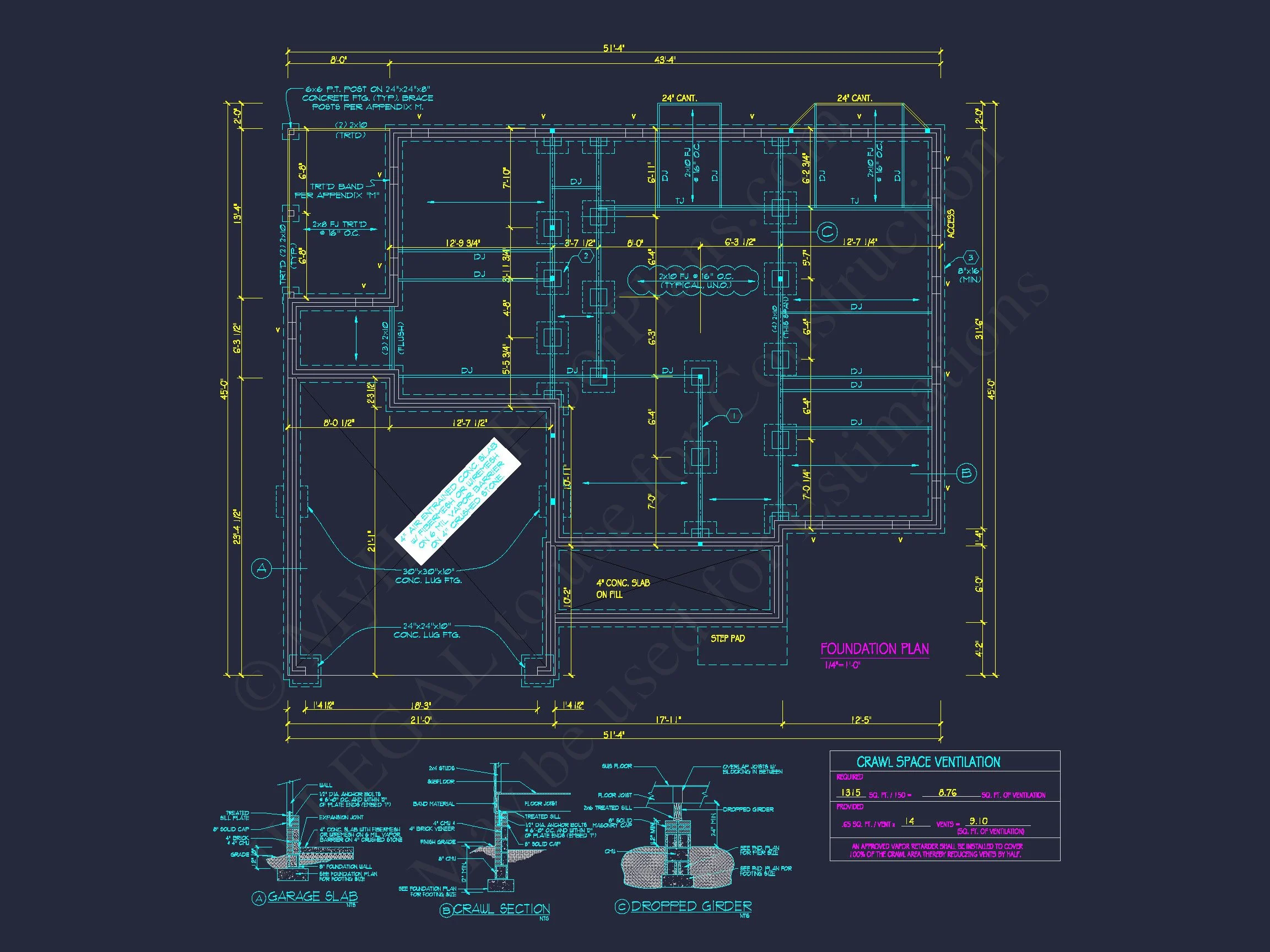 Beautiful house Plan with CAD Designs: 3-Bedroom, 51'-4 Layout