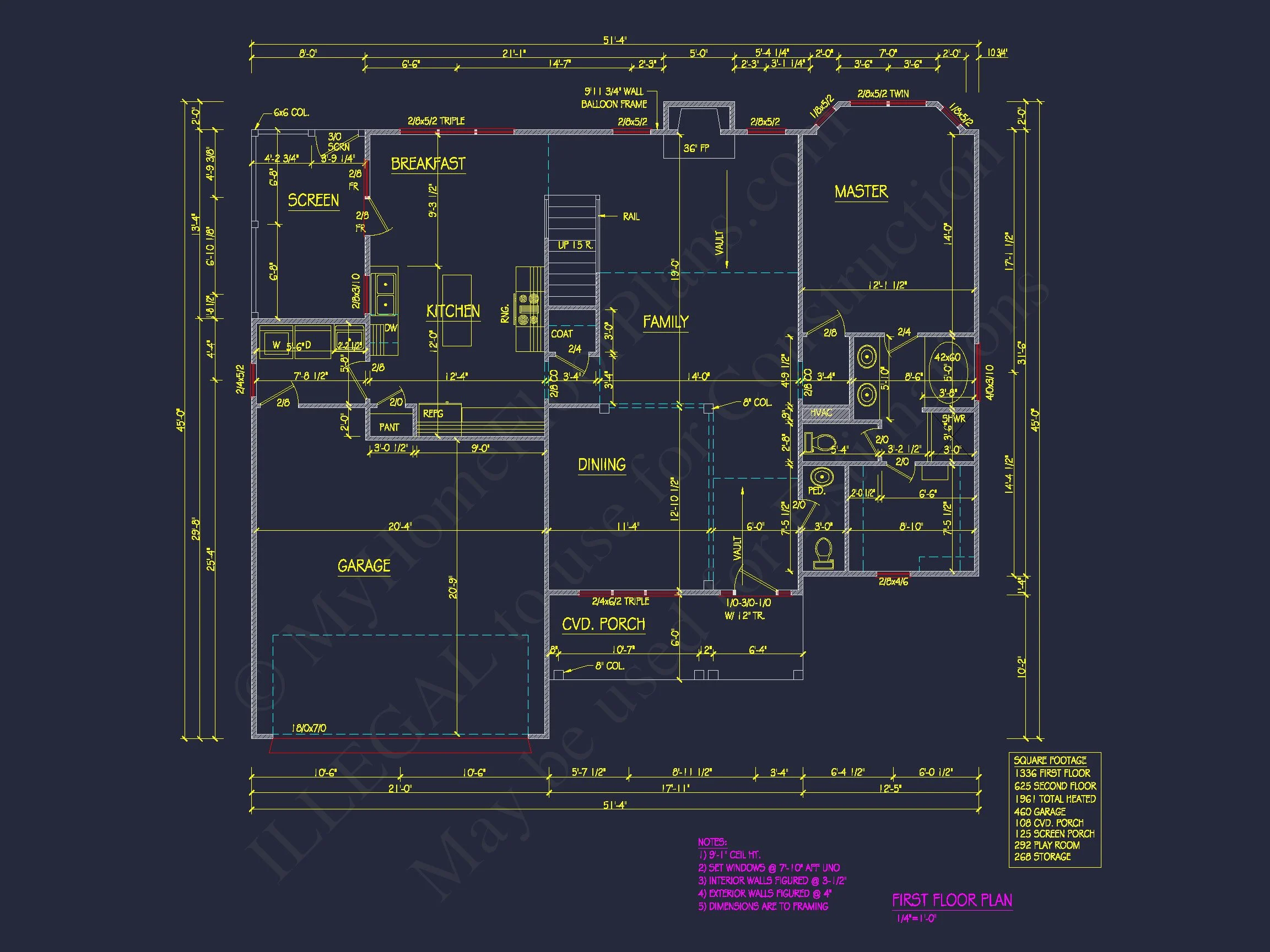 Beautiful house Plan with CAD Designs: 3-Bedroom, 51'-4 Layout