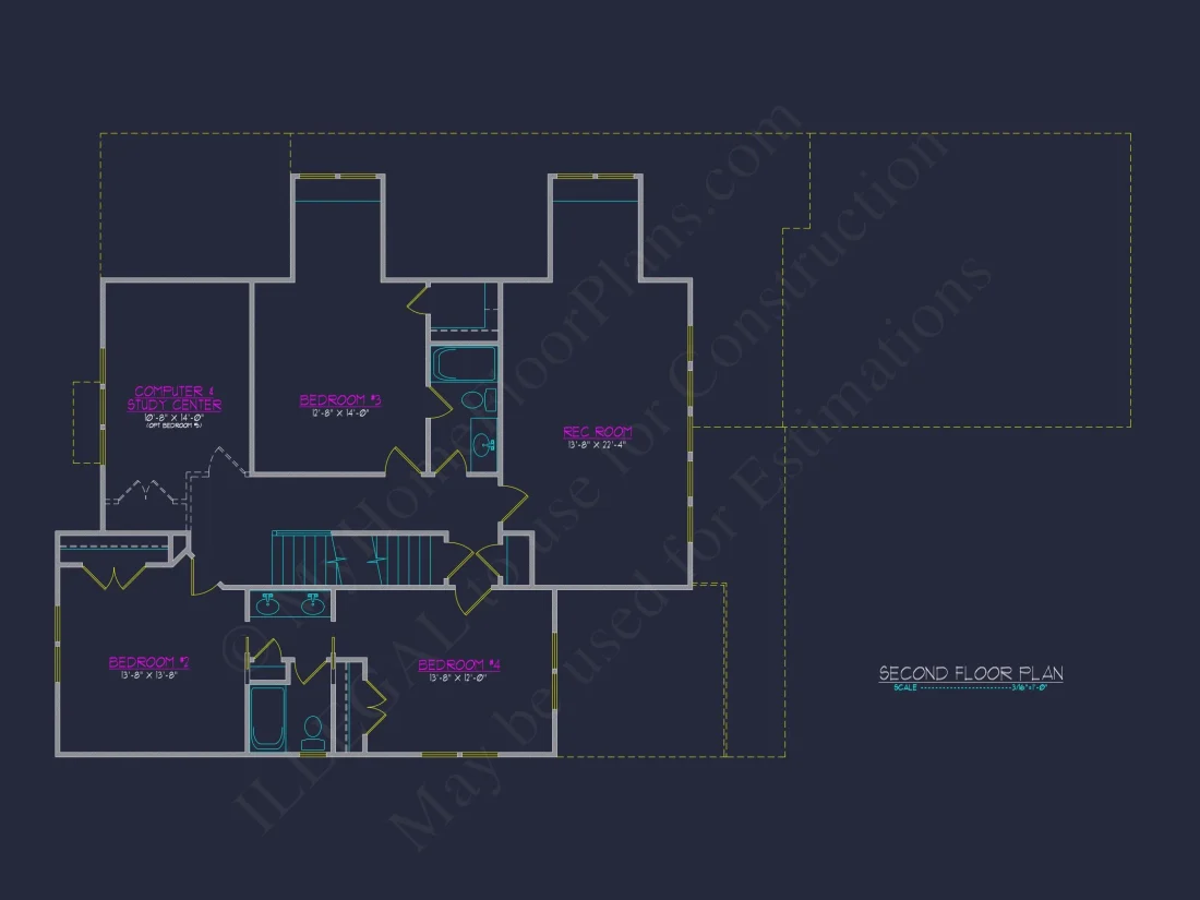 Modern 2-Story house Plan with 4 Bedrooms & CAD Floor Blueprint
