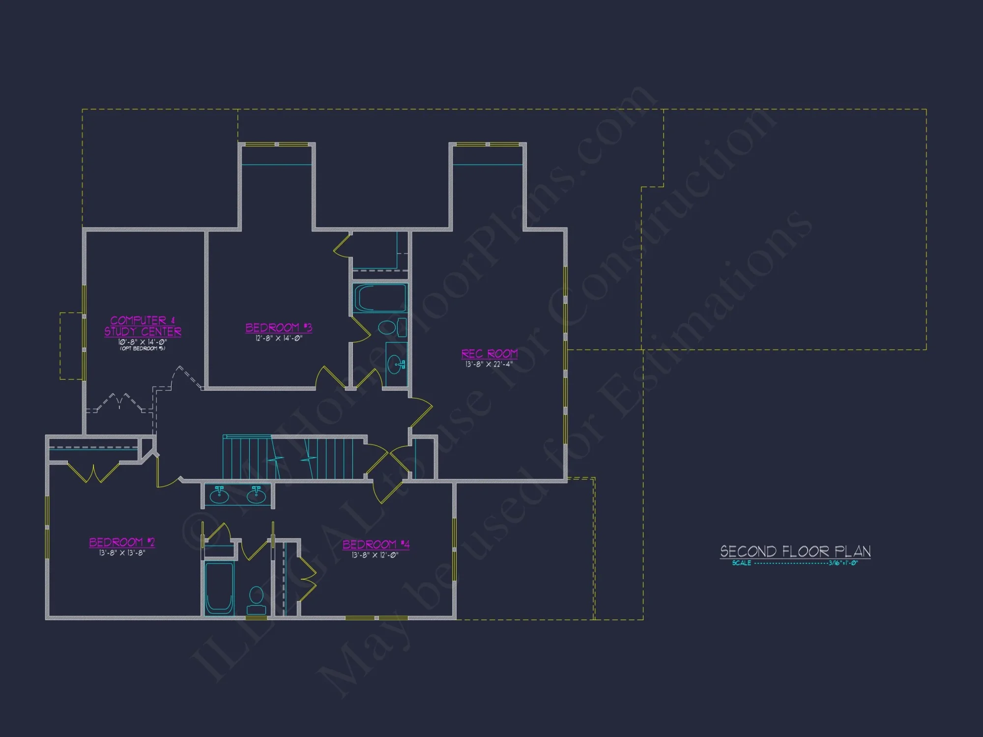 Modern 2-Story house Plan with 4 Bedrooms & CAD Floor Blueprint