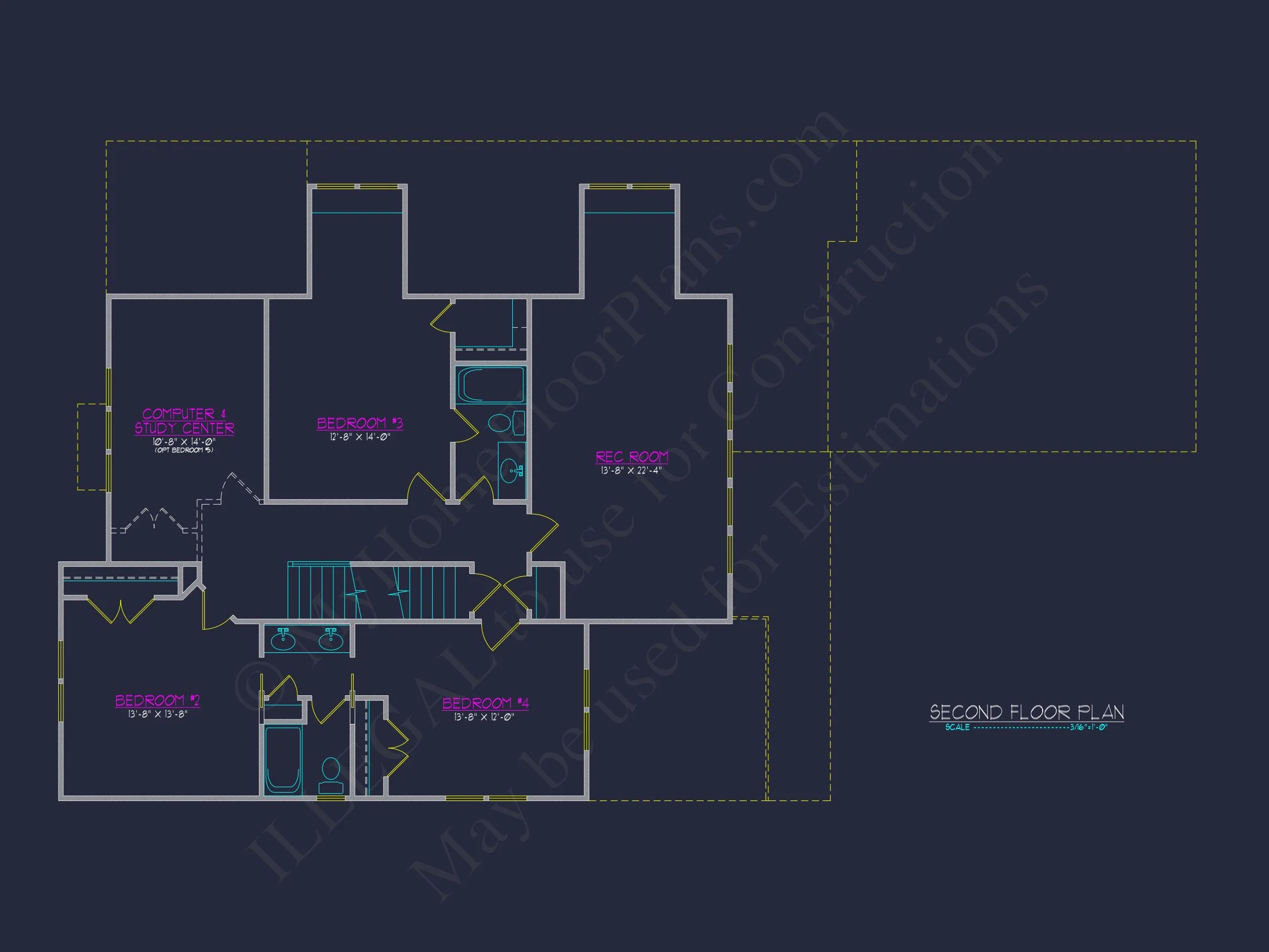 Modern 2-Story house Plan with 4 Bedrooms & CAD Floor Blueprint