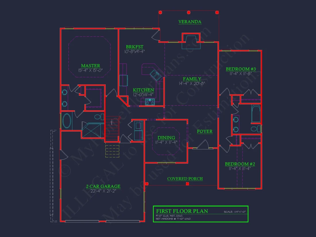 Modern Suburban house Plan with 4 Bedrooms and Open Floor Plan