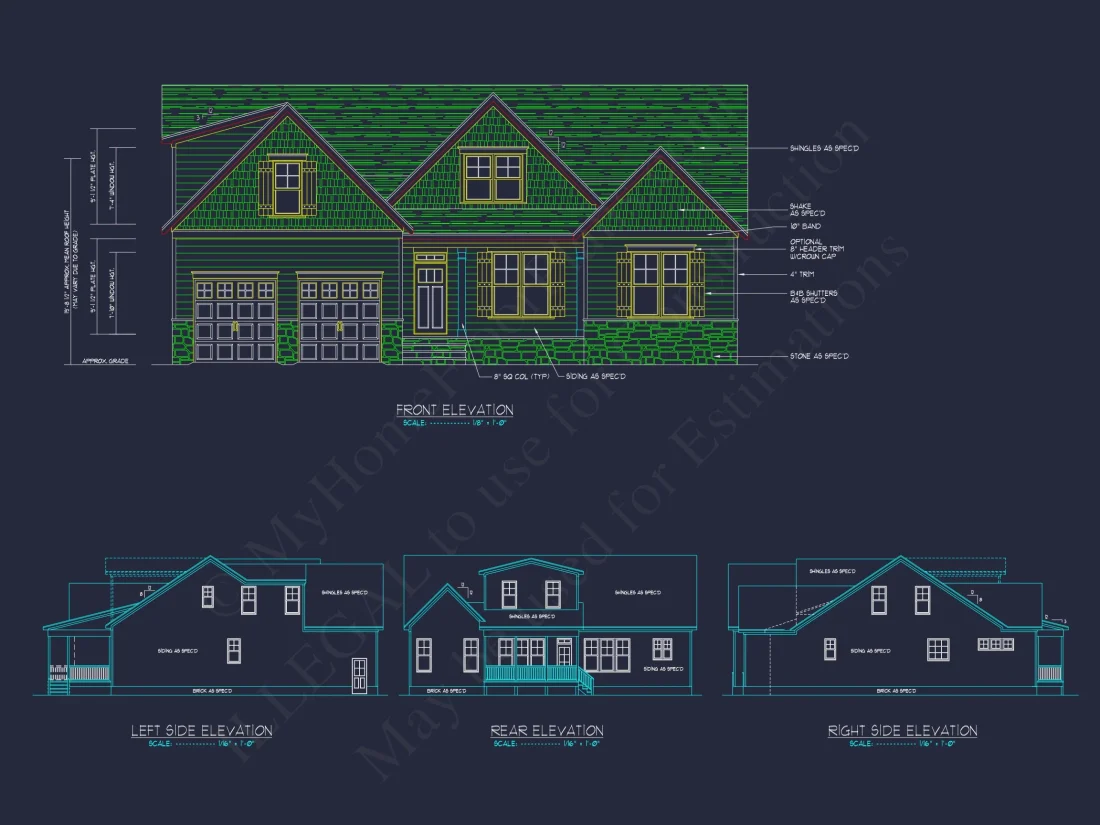 Modern Suburban house Plan with 2 Floors, 4 Bedrooms, and CAD Designs
