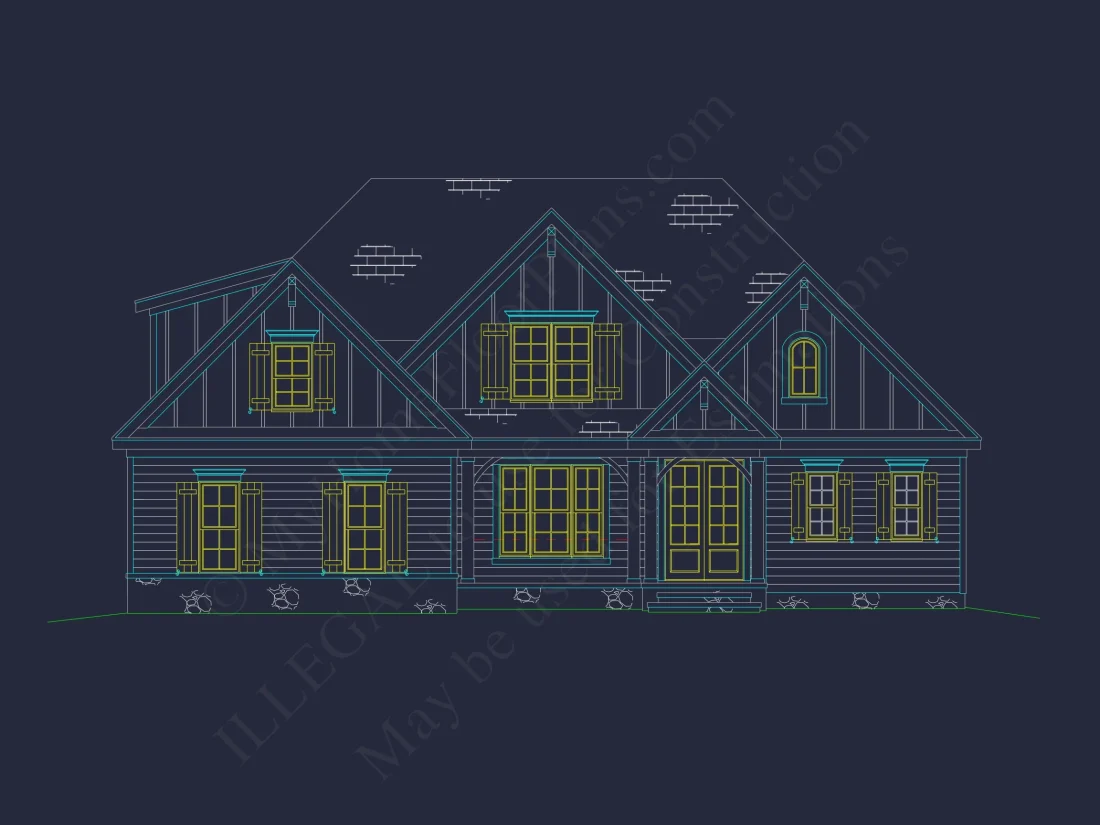Custom Transitional house Plan with 4 Bedrooms and Elegant Features