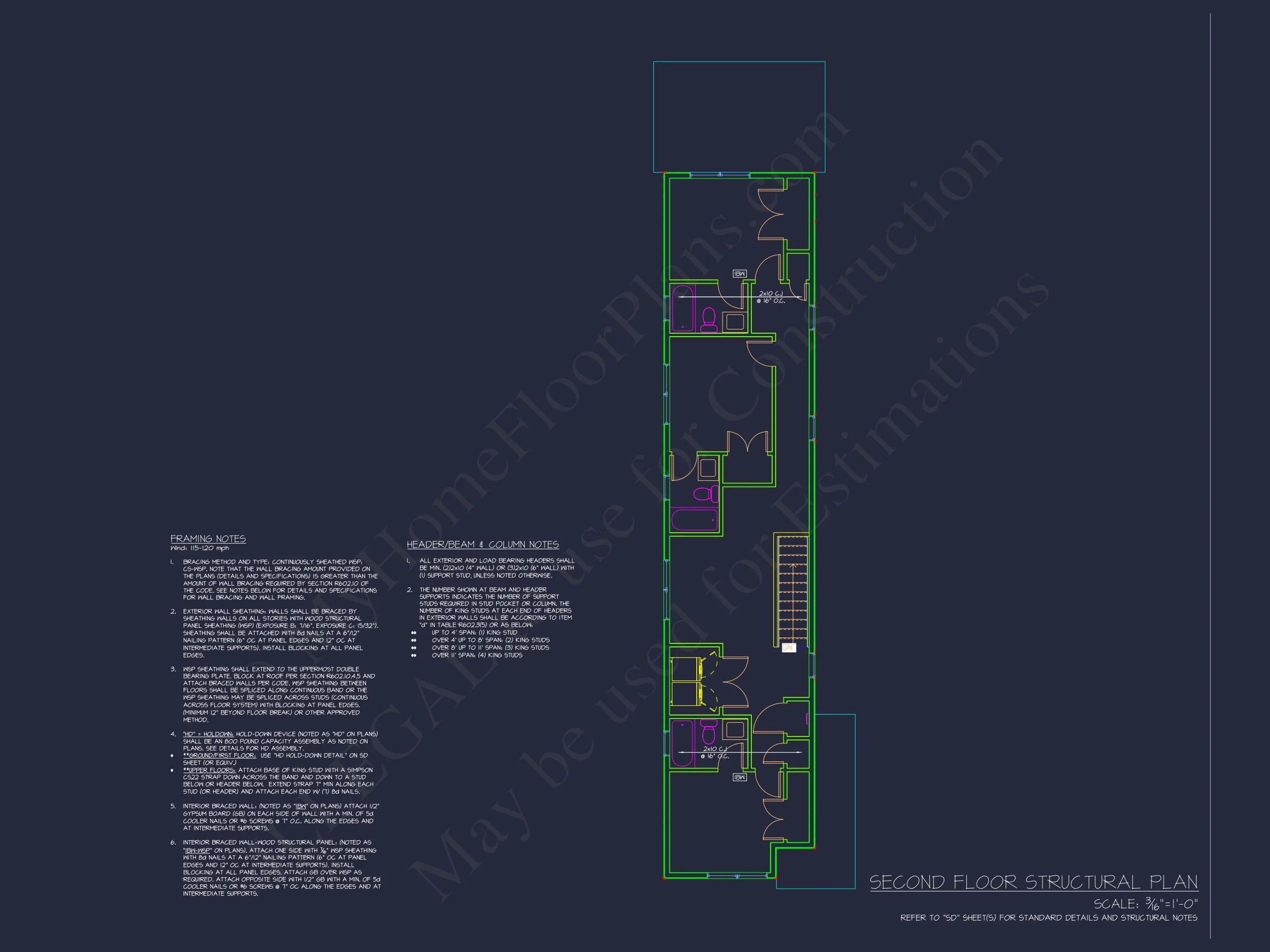 Modern 2-Story house Plan with Open Floor Design and CAD Blueprint