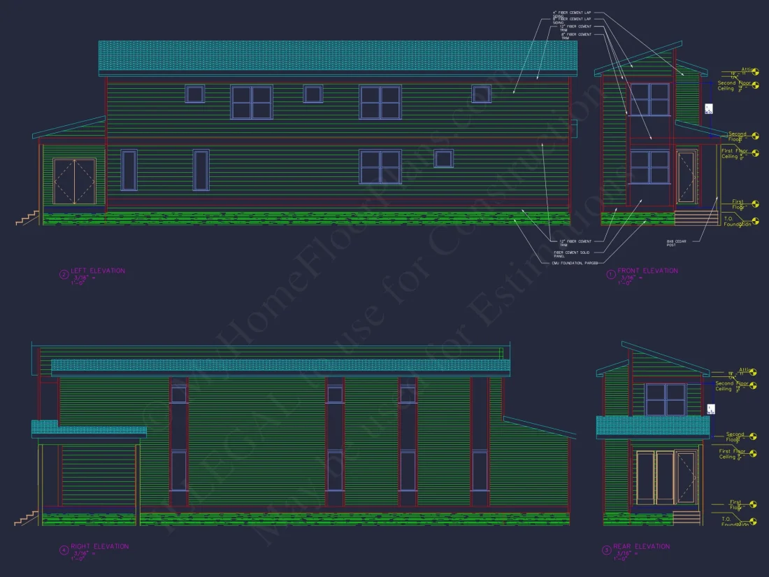 Modern 2-Story house Plan with Open Floor Design and CAD Blueprint