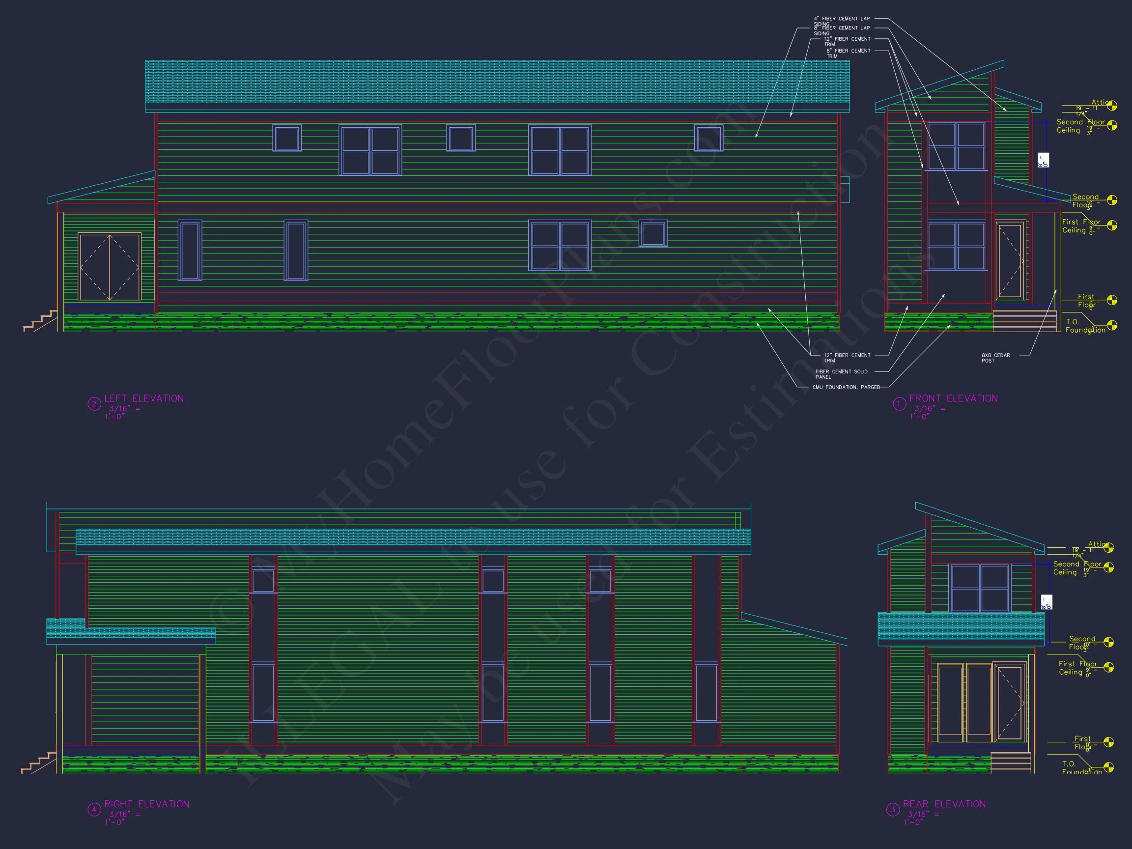Modern 2-Story house Plan with Open Floor Design and CAD Blueprint