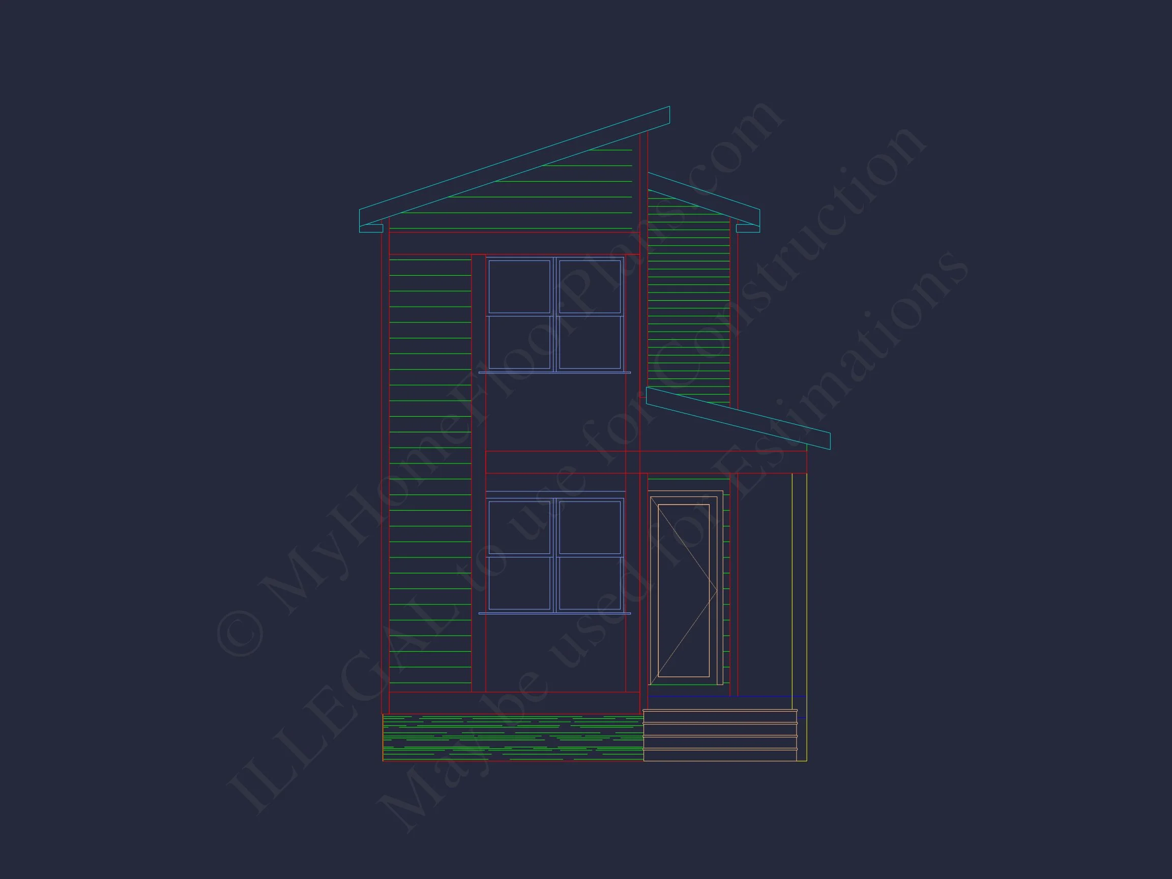 Modern 2-Story house Plan with Open Floor Design and CAD Blueprint