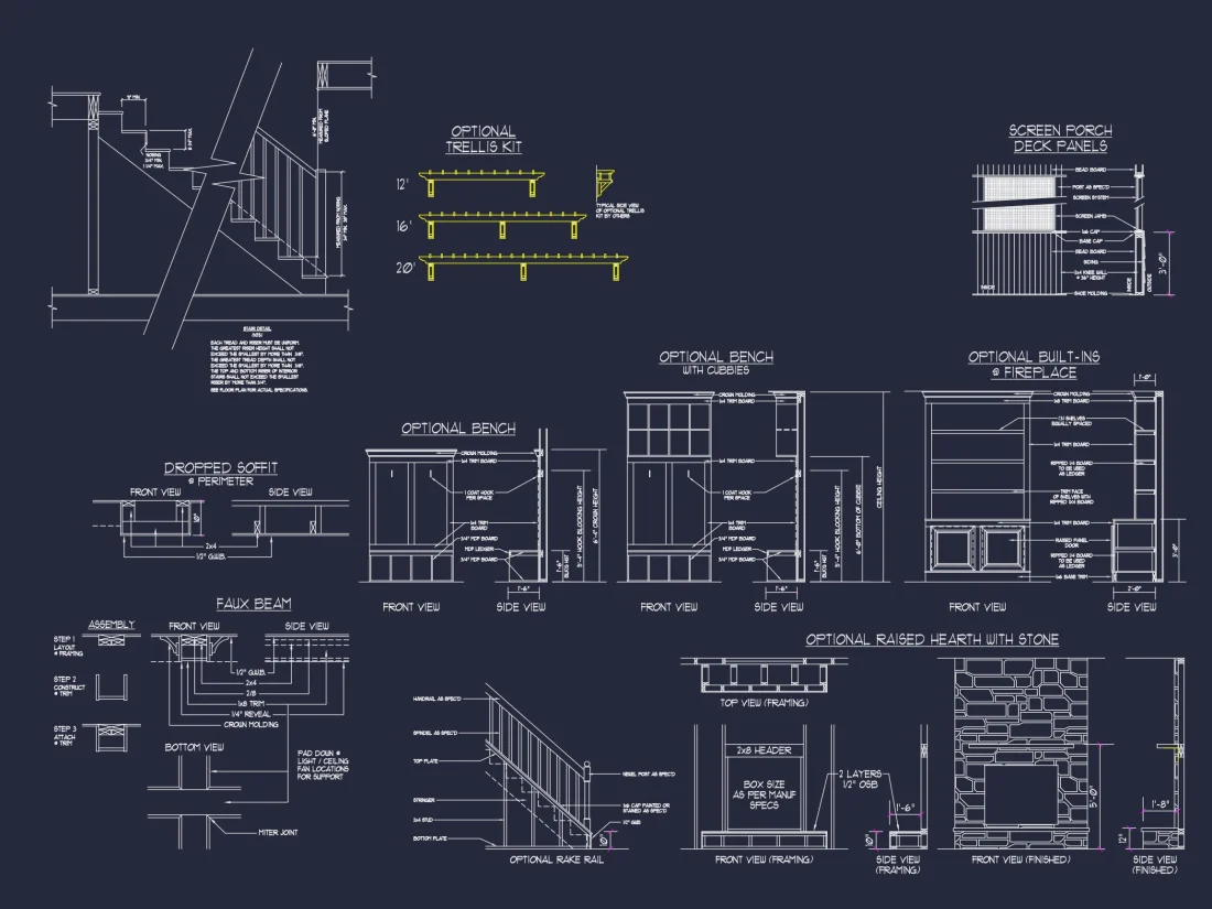Modern Craftsman house Floor Plan with Detailed CAD Designs