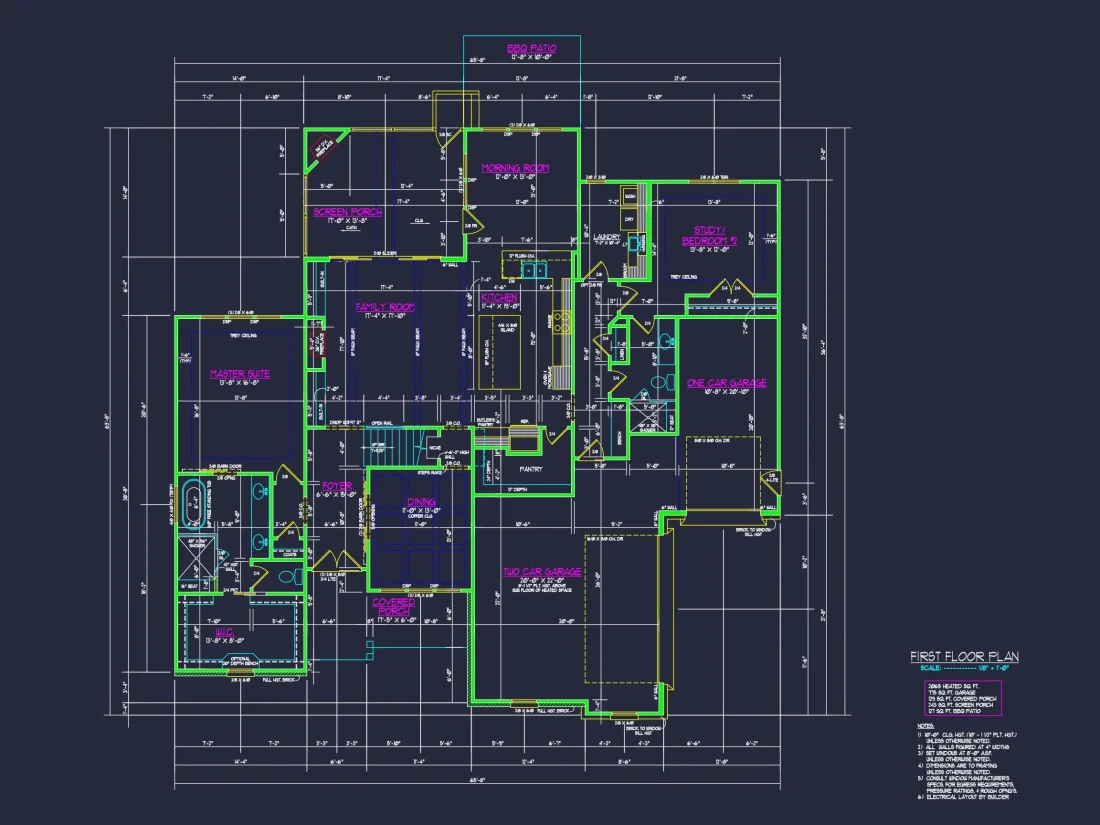 Modern Craftsman house Floor Plan with Detailed CAD Designs