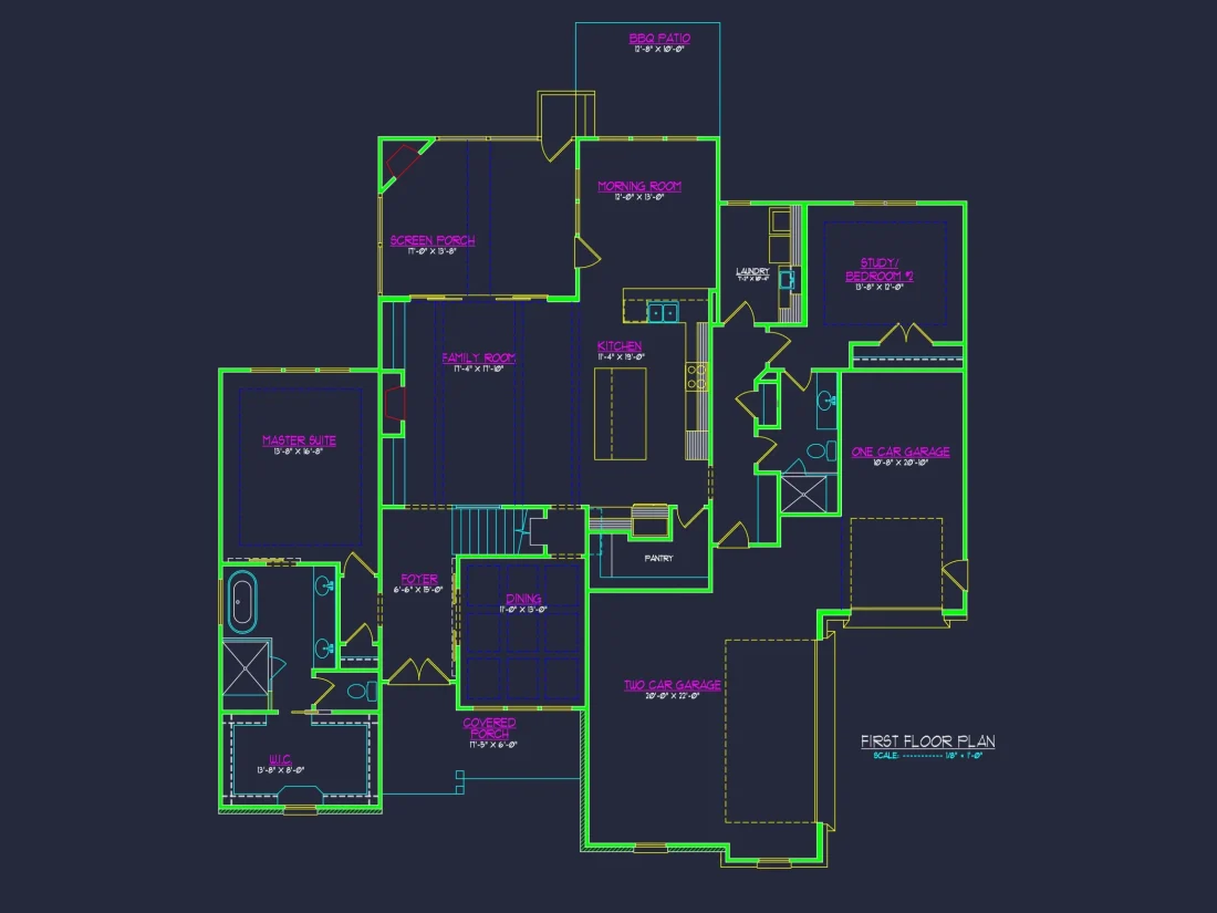 Modern Craftsman house Floor Plan with Detailed CAD Designs