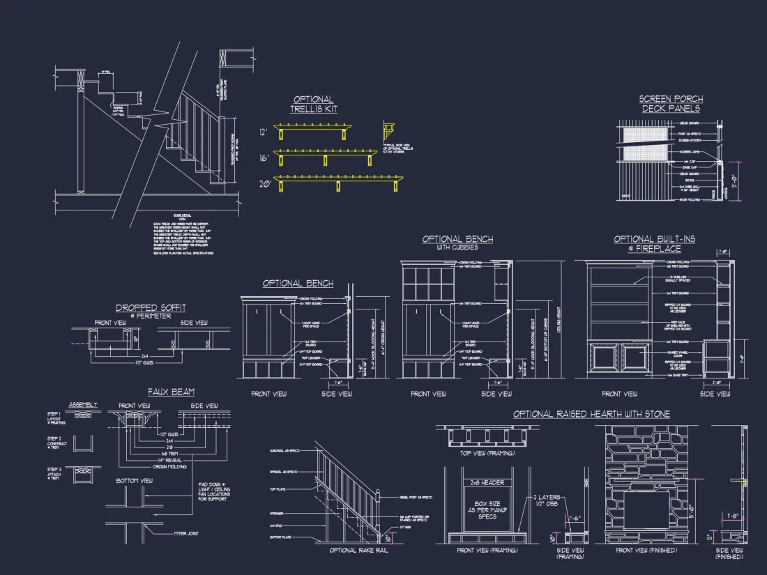 Craftsman house Plan with 4 Beds, 3 Baths, CAD Design & More